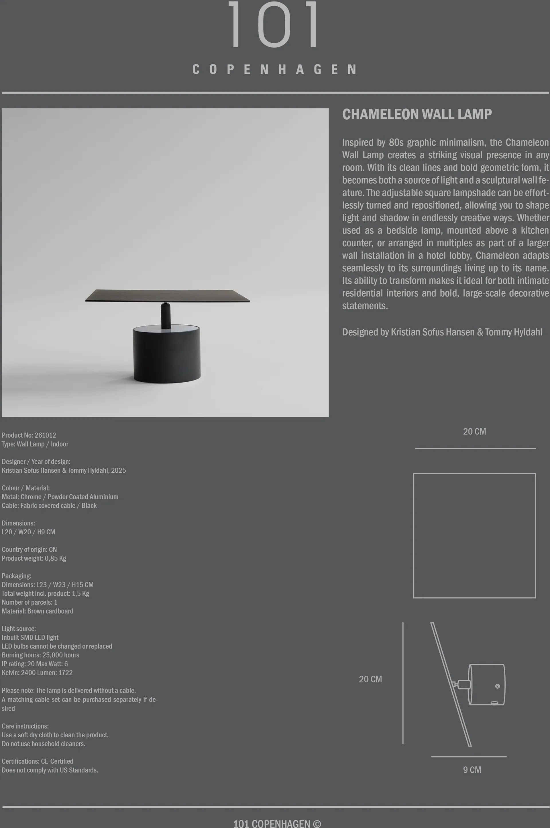 Chameleon væglampe, Burned Black 101 Copenhagen