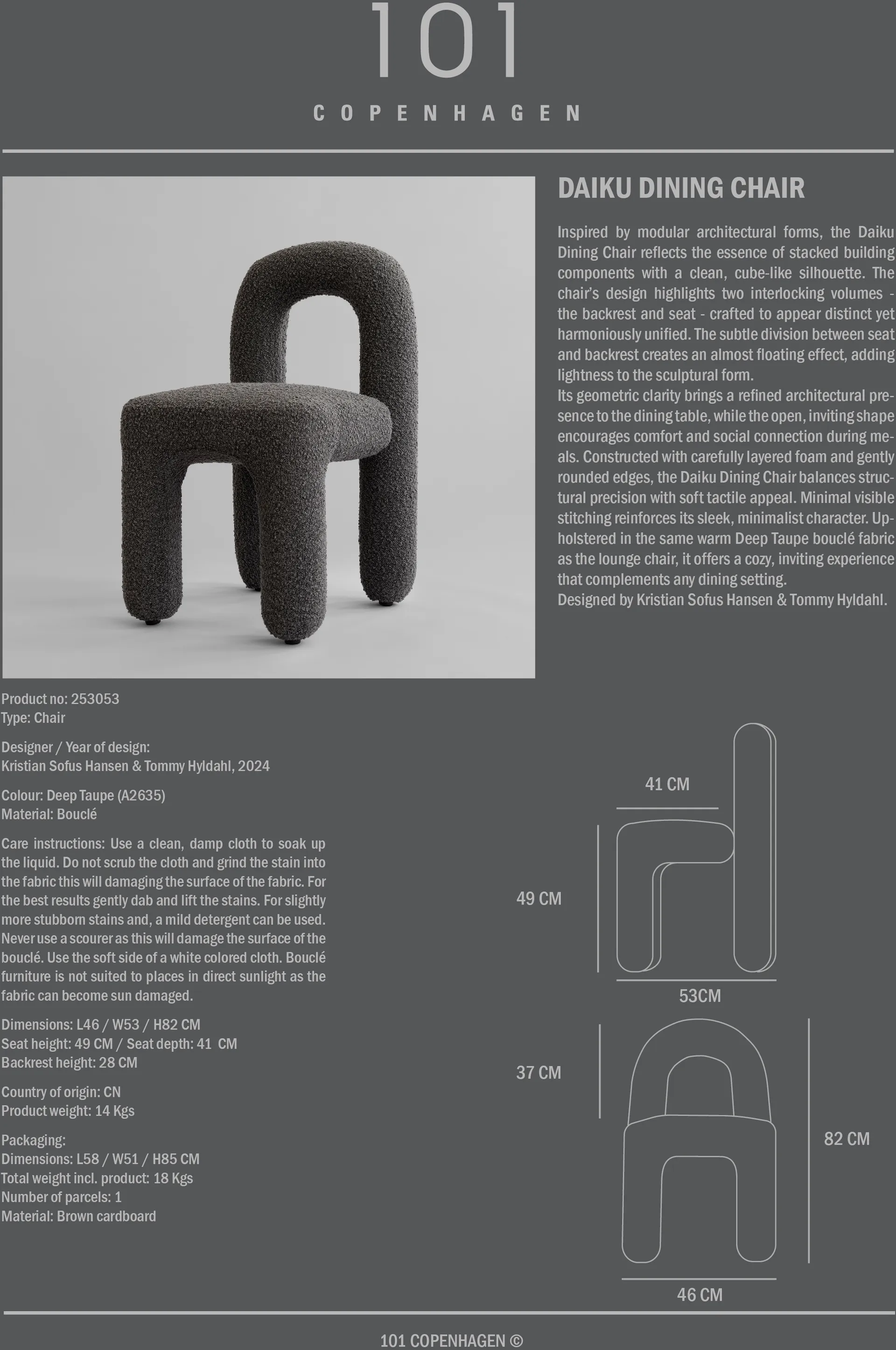 Daiku dining chair, Deep taupe 101 Copenhagen