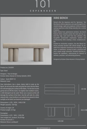 Hiro siddebænk - Linen - 101 Copenhagen