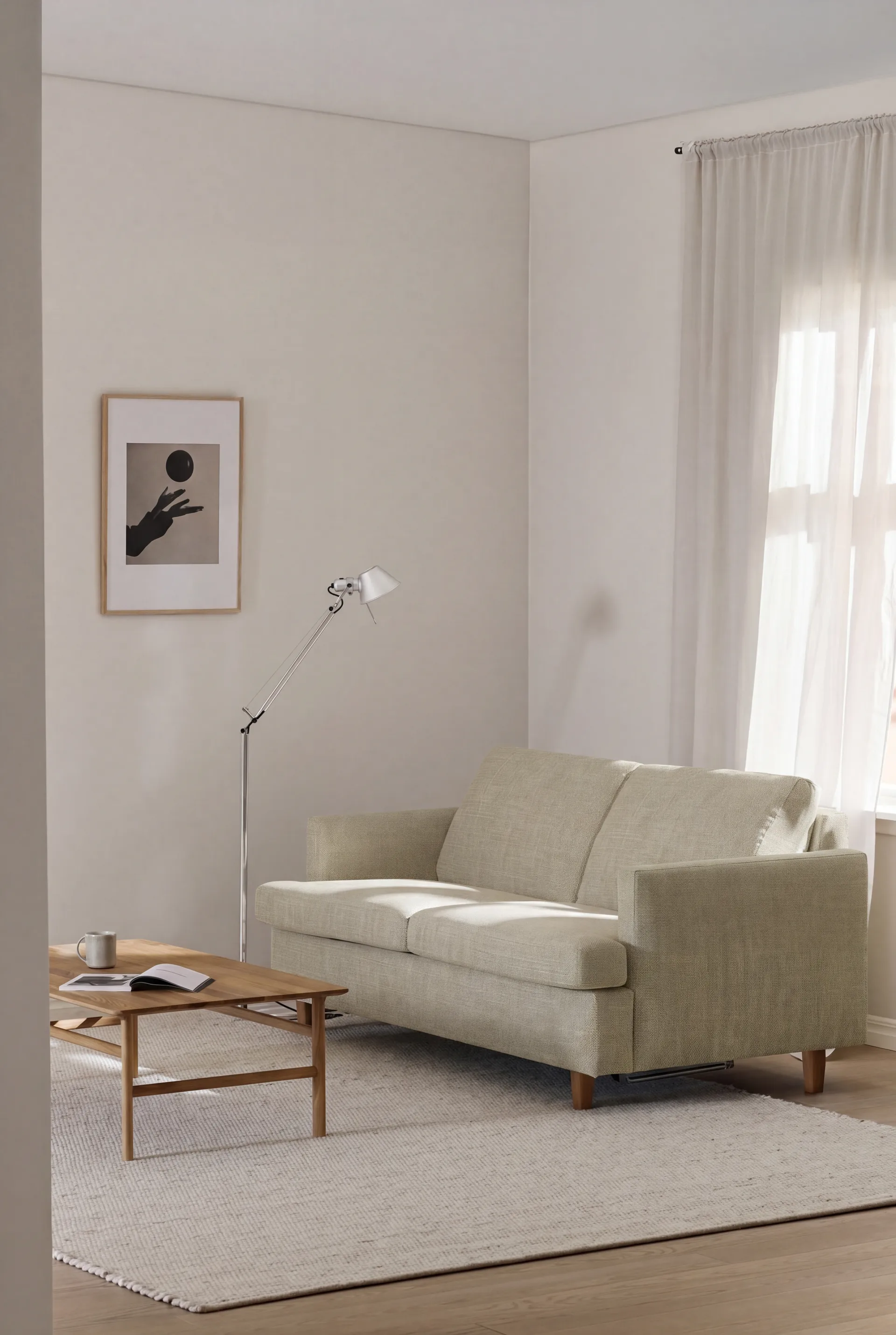 Binga 2,5-personers sovesofa, Luiza Beige 3981-mørkbejdset ask 1898