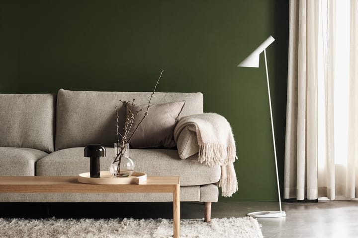 Bredhult sofa, 3-pers. stof Bern 0345 green, hvidolierede ben i eg 1898