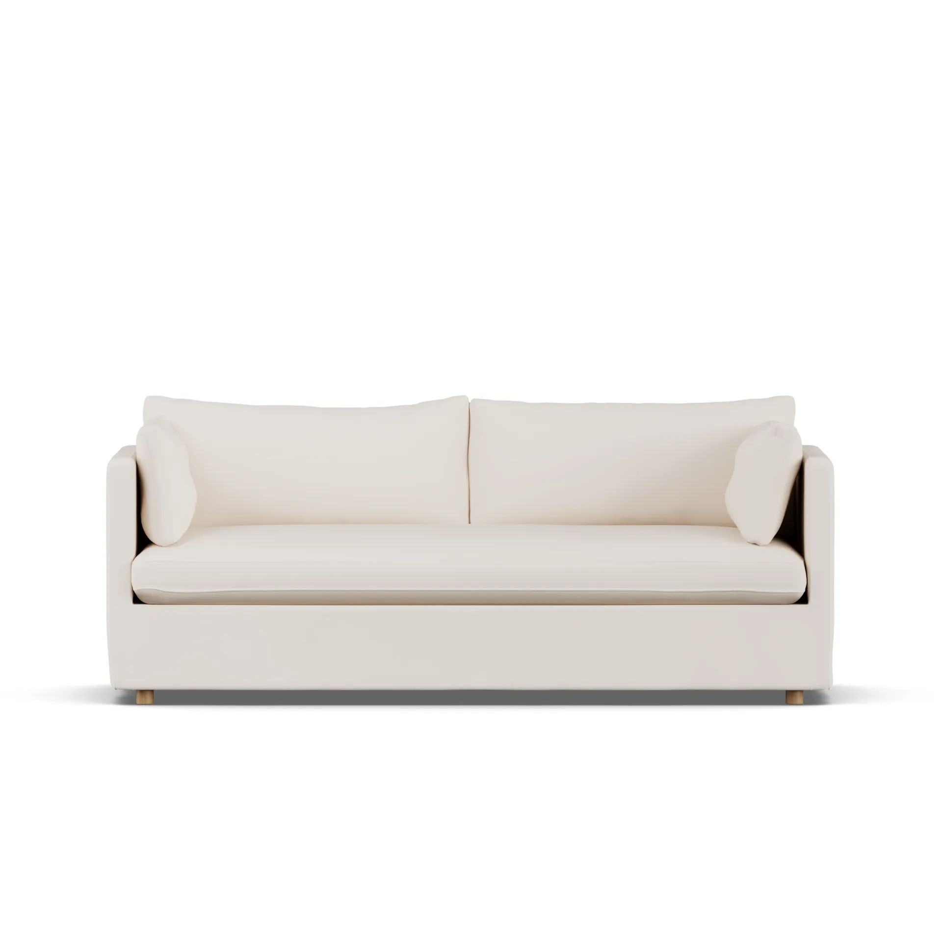 Linnevik sofa, Caleido beige 9600-hvidolieret eg, 3-pers., med skørt 1898