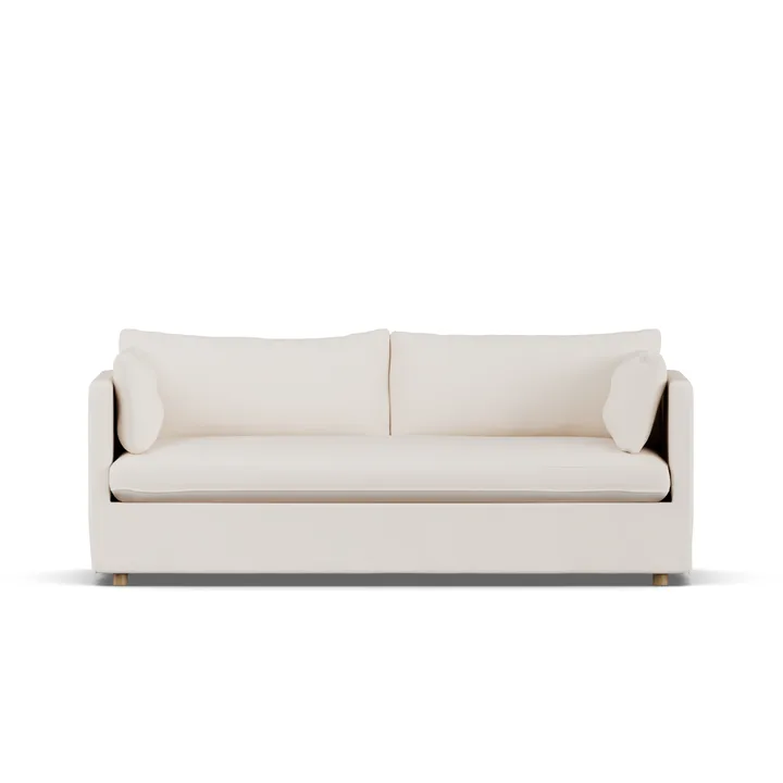 Linnevik sofa - Caleido beige 9600-hvidolieret eg, 3-pers., med skørt - 1898