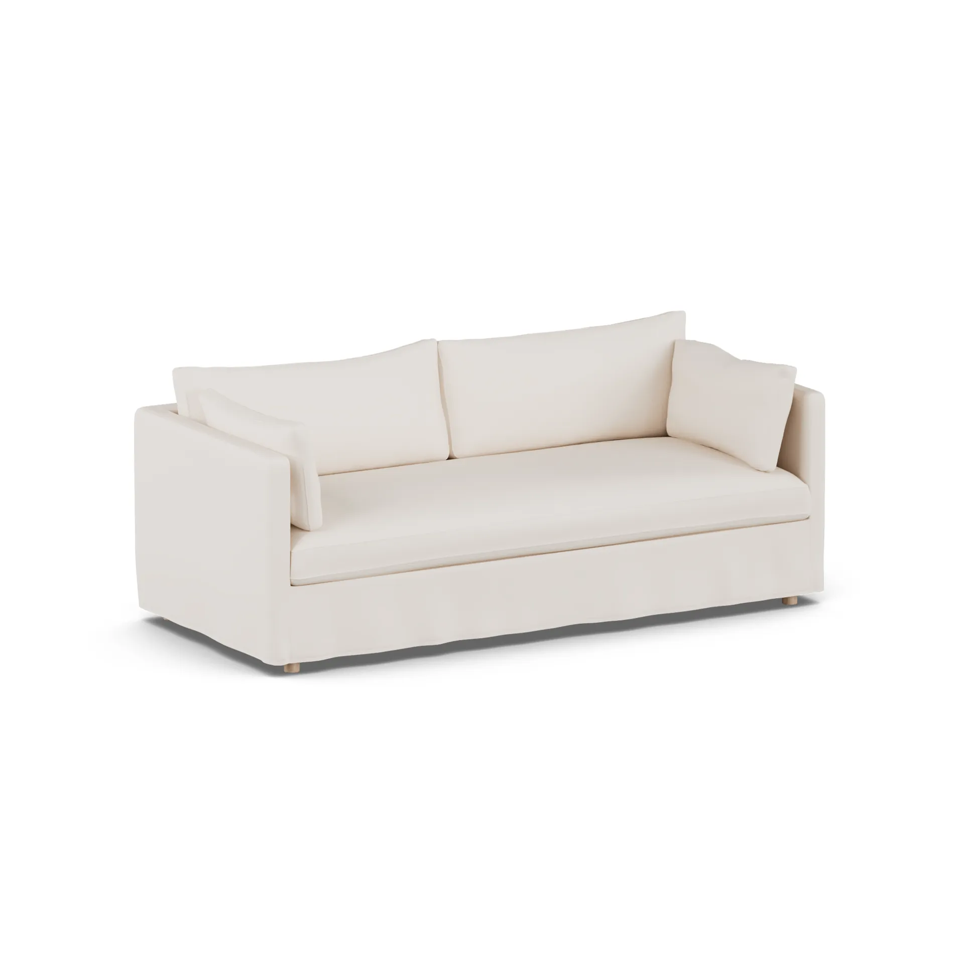 Linnevik sofa, Caleido beige 9600-hvidolieret eg, 3-pers., med skørt 1898
