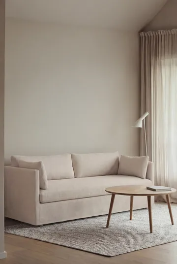 Linnevik sofa - Caleido beige 9600-hvidolieret eg, 3-pers., med skørt - 1898