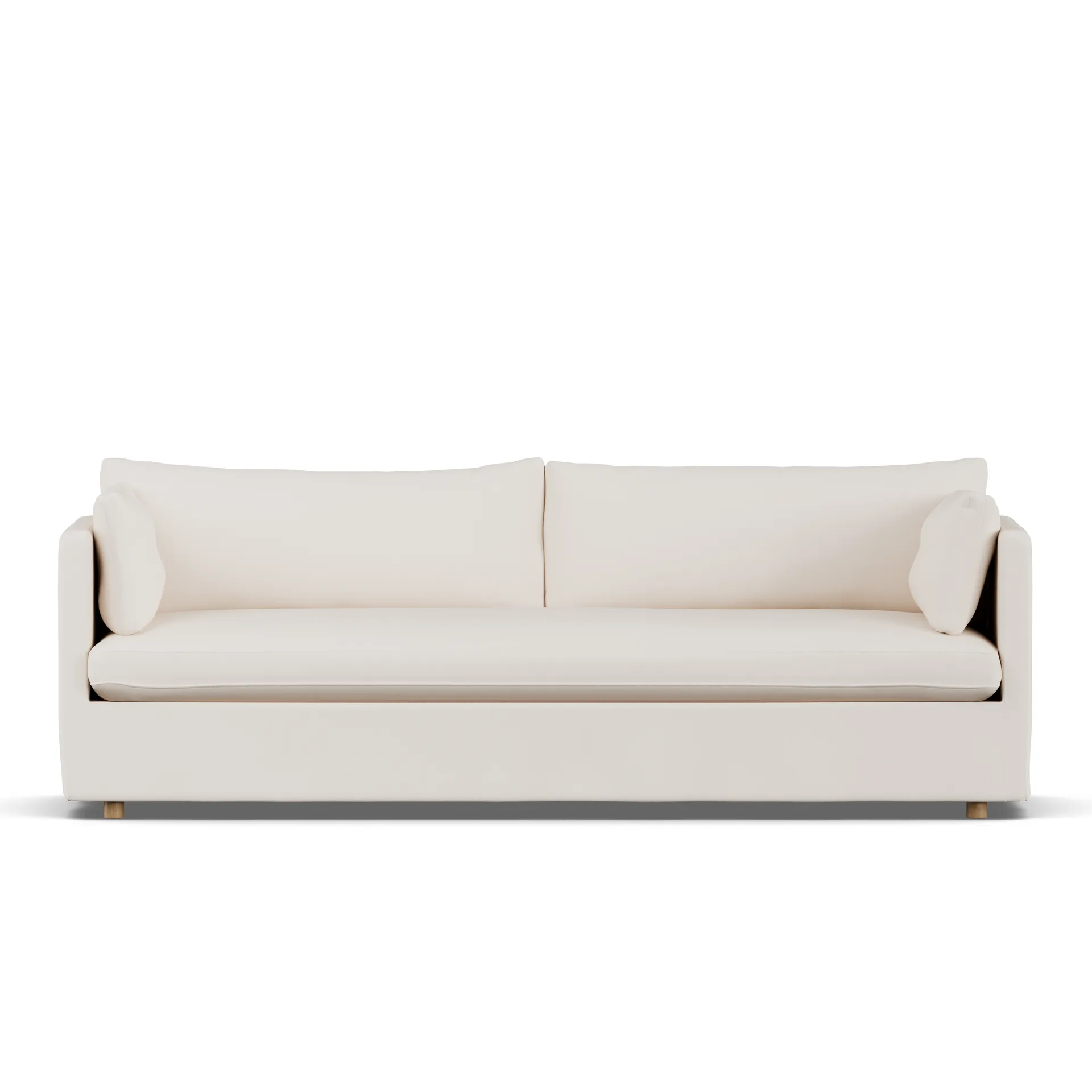 Linnevik sofa, Caleido beige 9600-hvidolieret eg, 4-pers., med skørt 1898