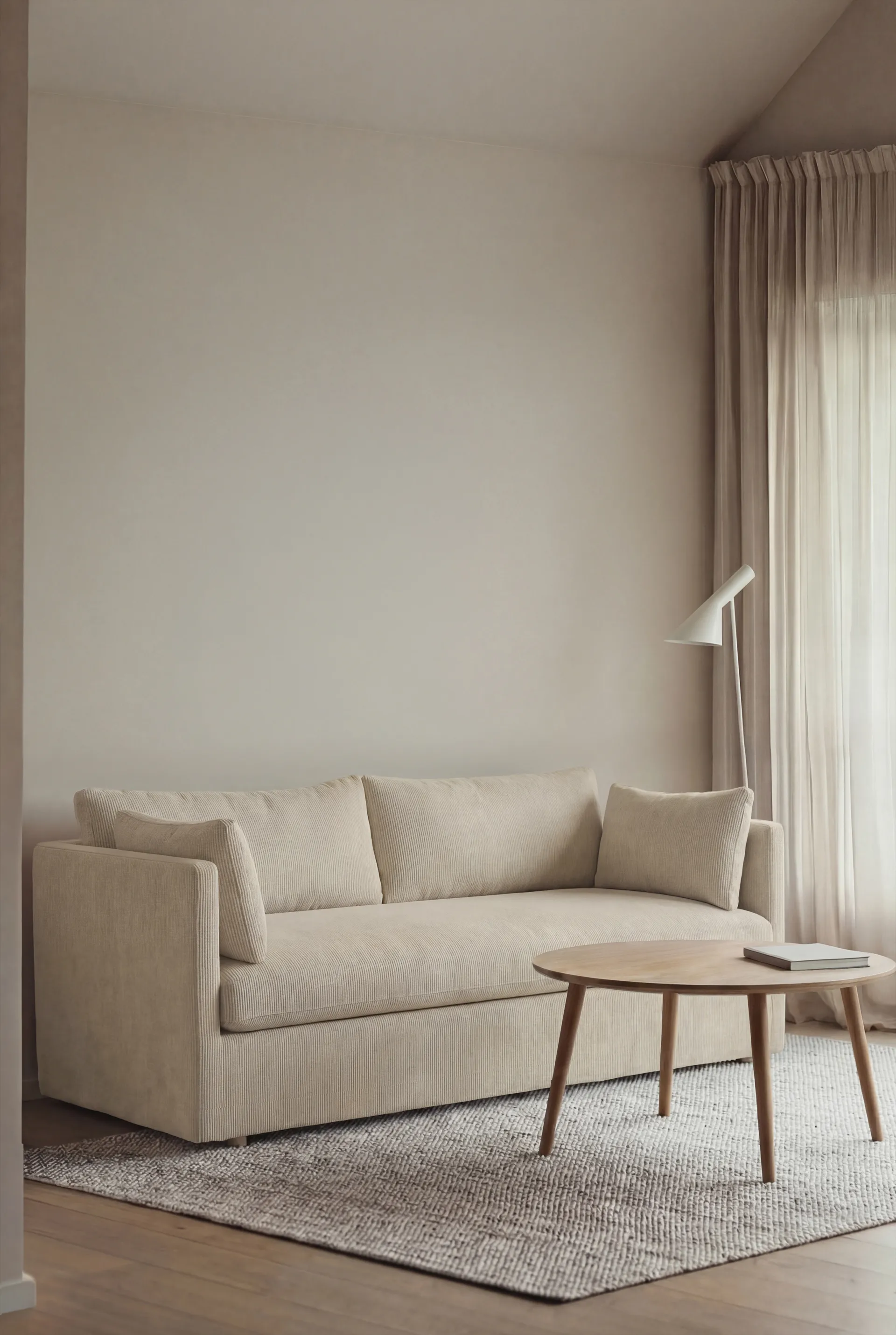 Linnevik sofa, Jump Beige 1956-hvidolieret eg, 2-pers., med skørt 1898