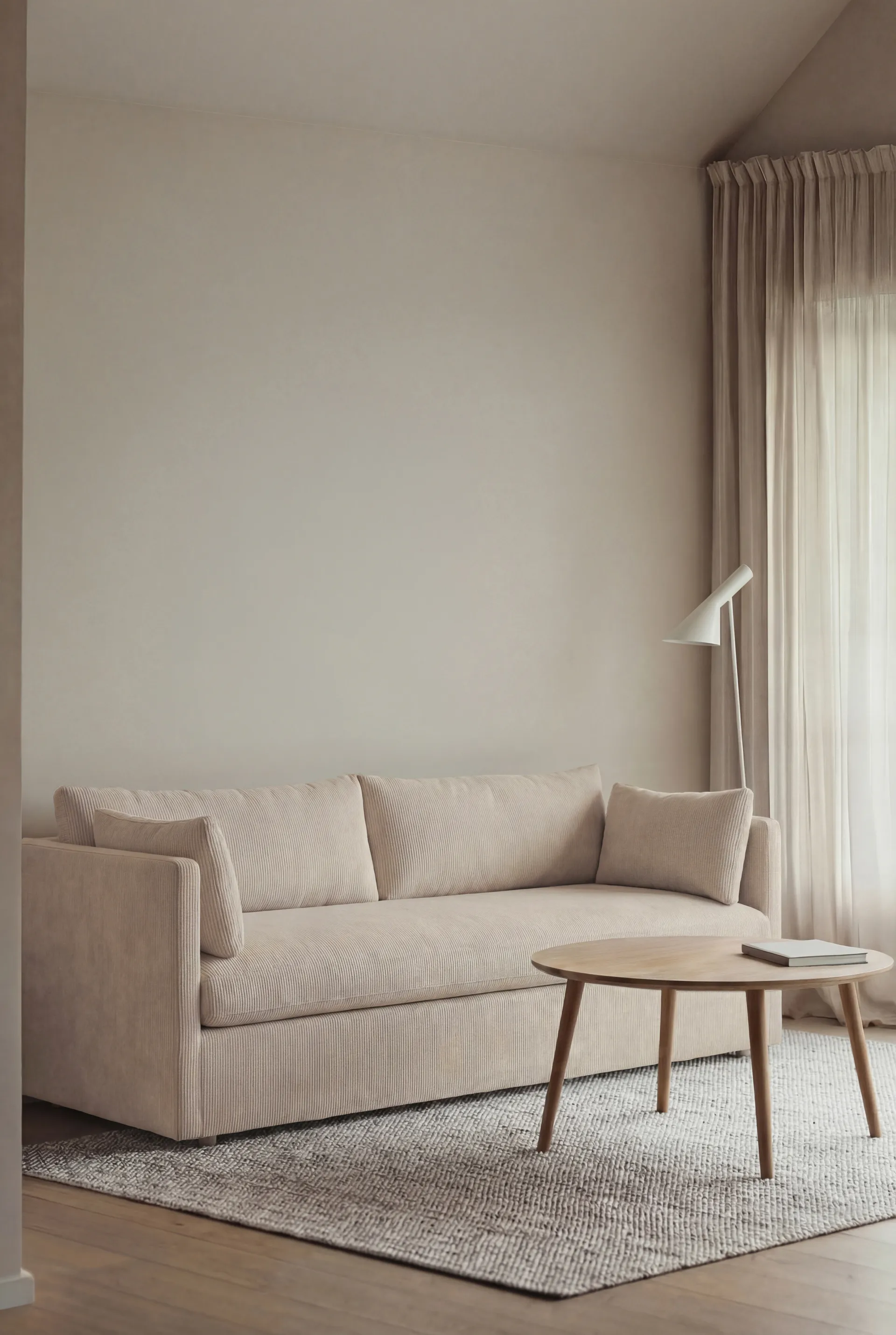 Linnevik sofa, Jump Beige 1956-hvidolieret eg, 3-pers., med skørt 1898