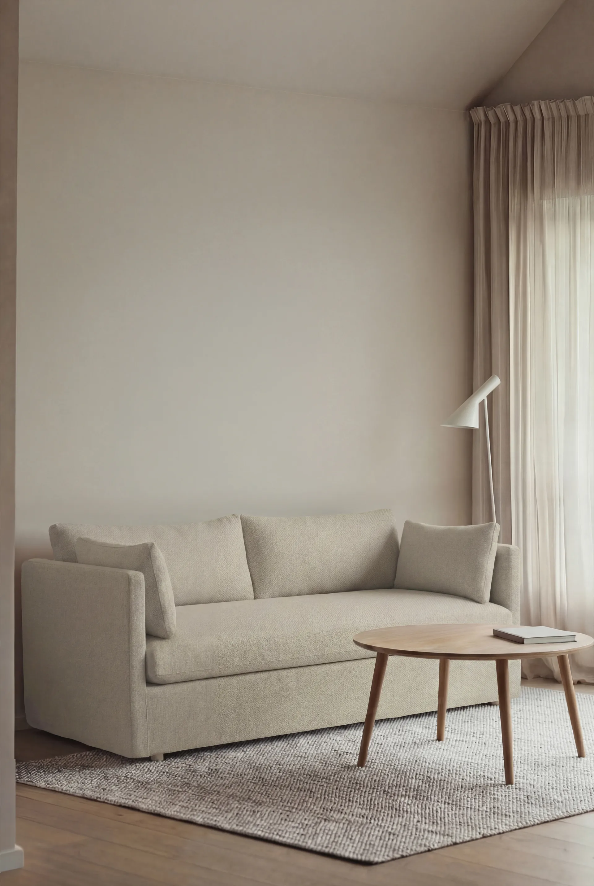 Linnevik sofa, Luiza Beige 3981-hvidolieret eg, 2-pers., med skørt 1898