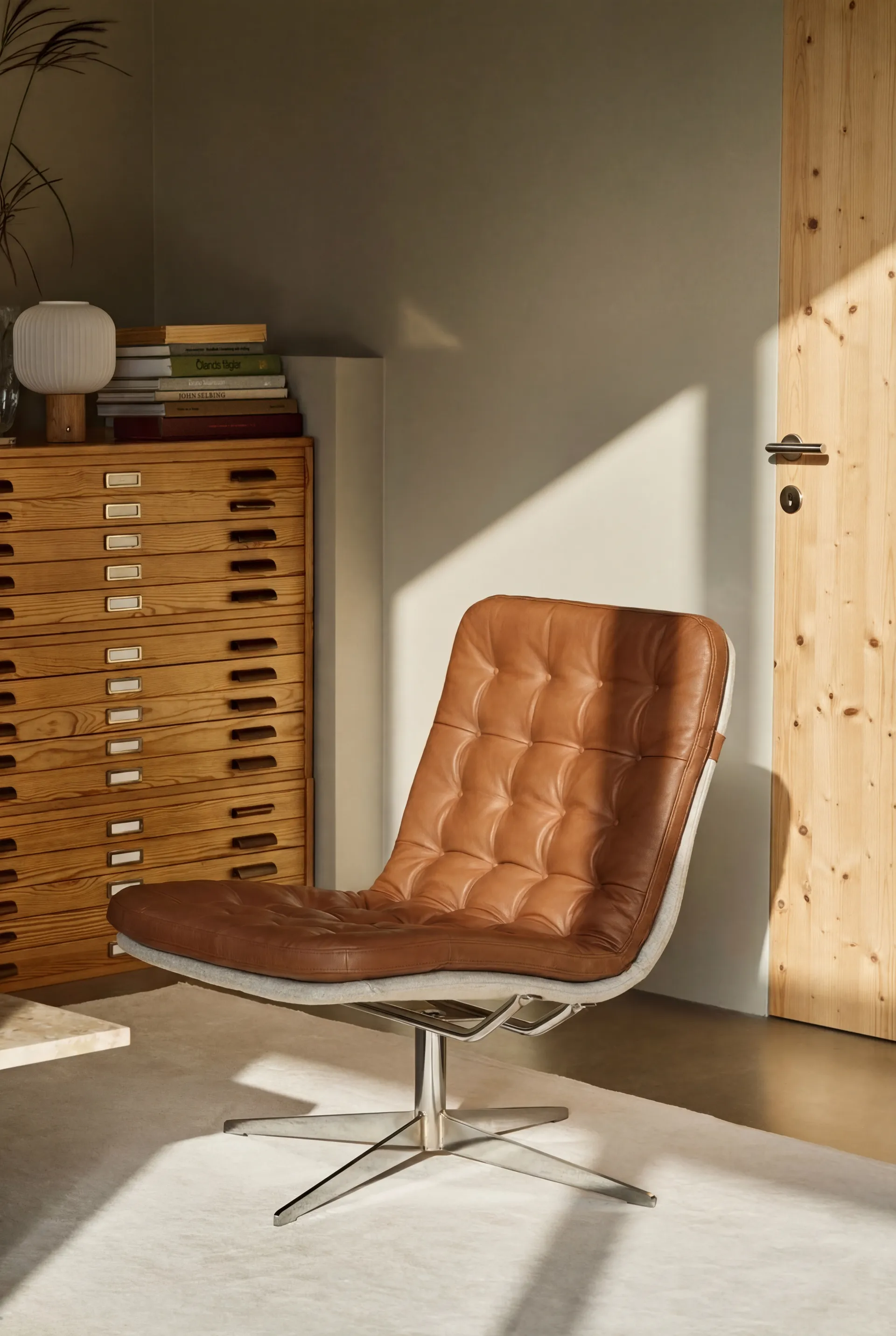 Loholm lænestol med drejefunktion, Cognac læder-Bern Beige 0341 1898