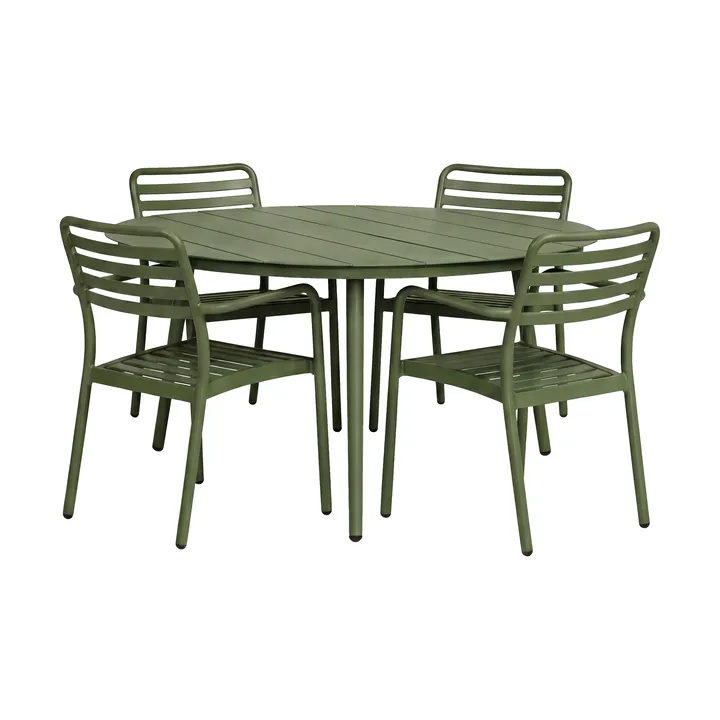 Marsala spisebord Ø140 cm + Messina karmstol 4 stk, Moss green - 1898