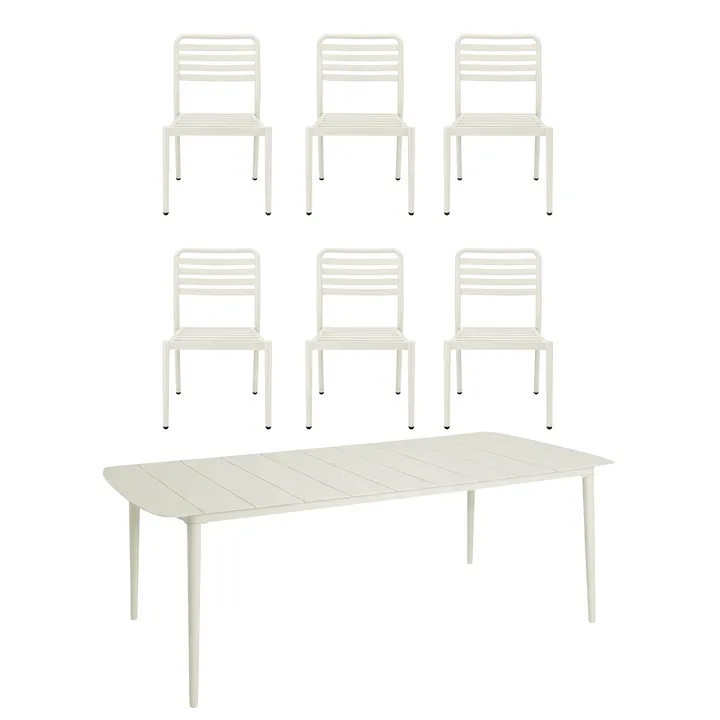 Marsala spisebord 208x100 cm + Messina stol 6 stk, Off white - 1898