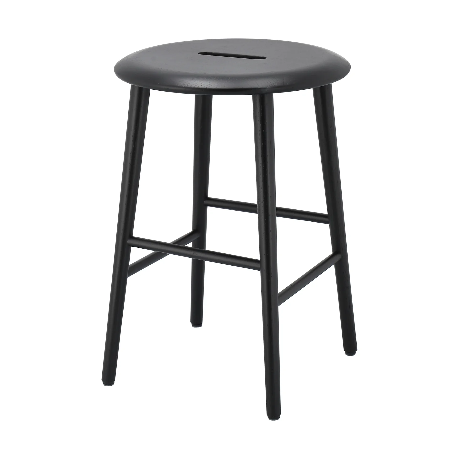 Norrabo rund skammel 53 cm, Sortlakeret eg, Ø38x53 cm 1898