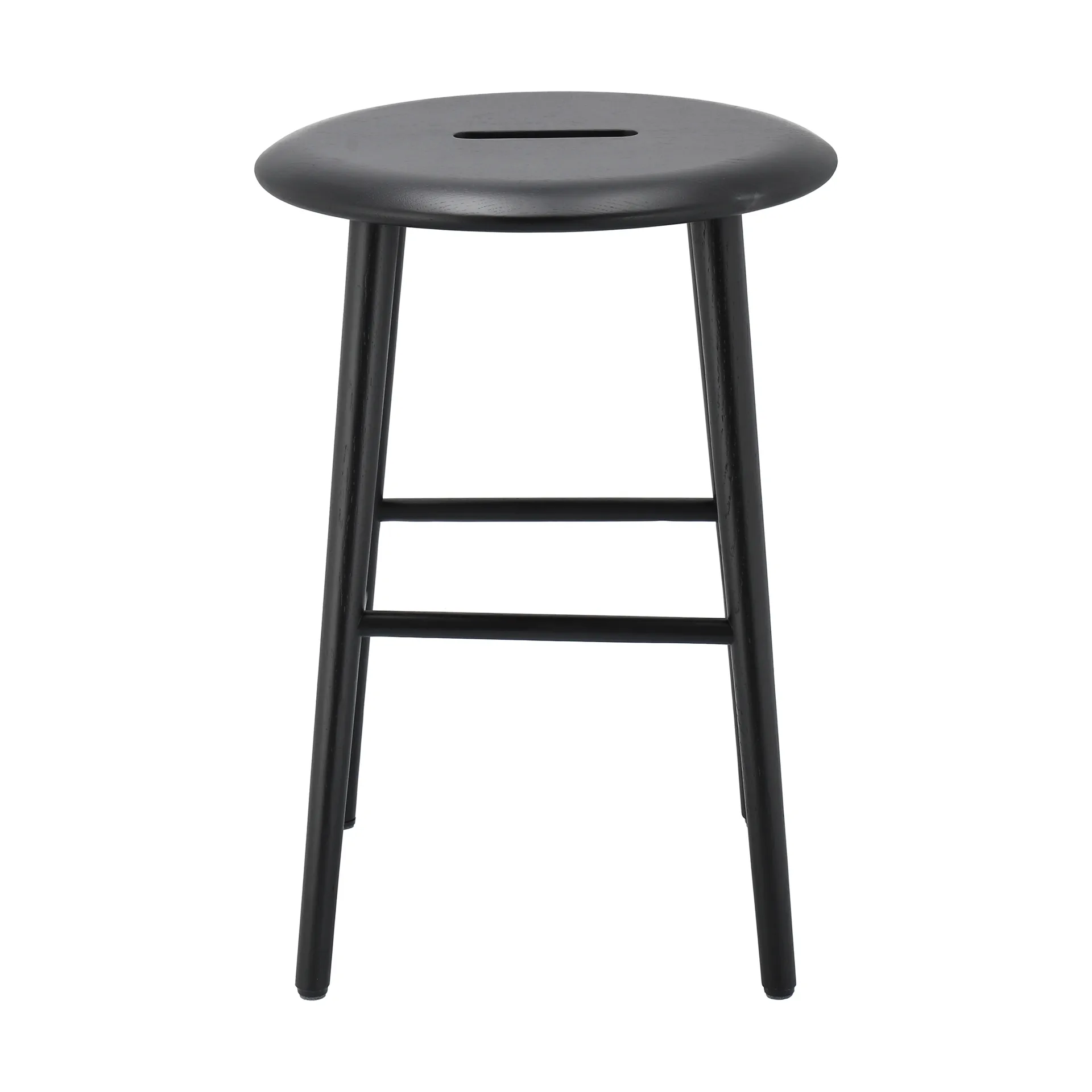 Norrabo rund skammel 53 cm, Sortlakeret eg, Ø38x53 cm 1898
