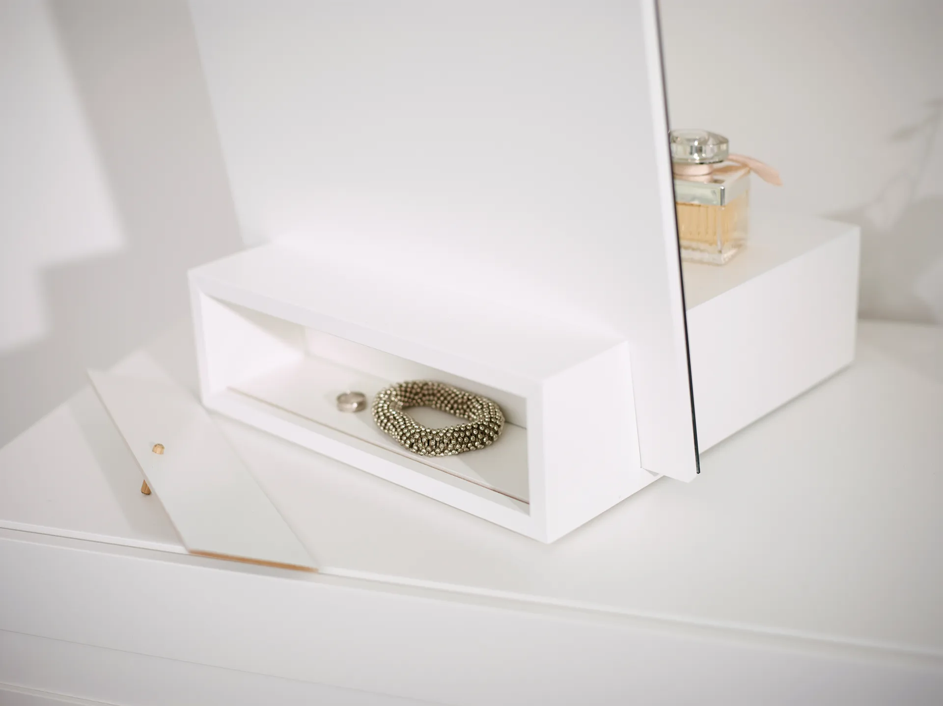 Me bordsspejl med opbevaring, Hvid, 34x57x30 cm A2