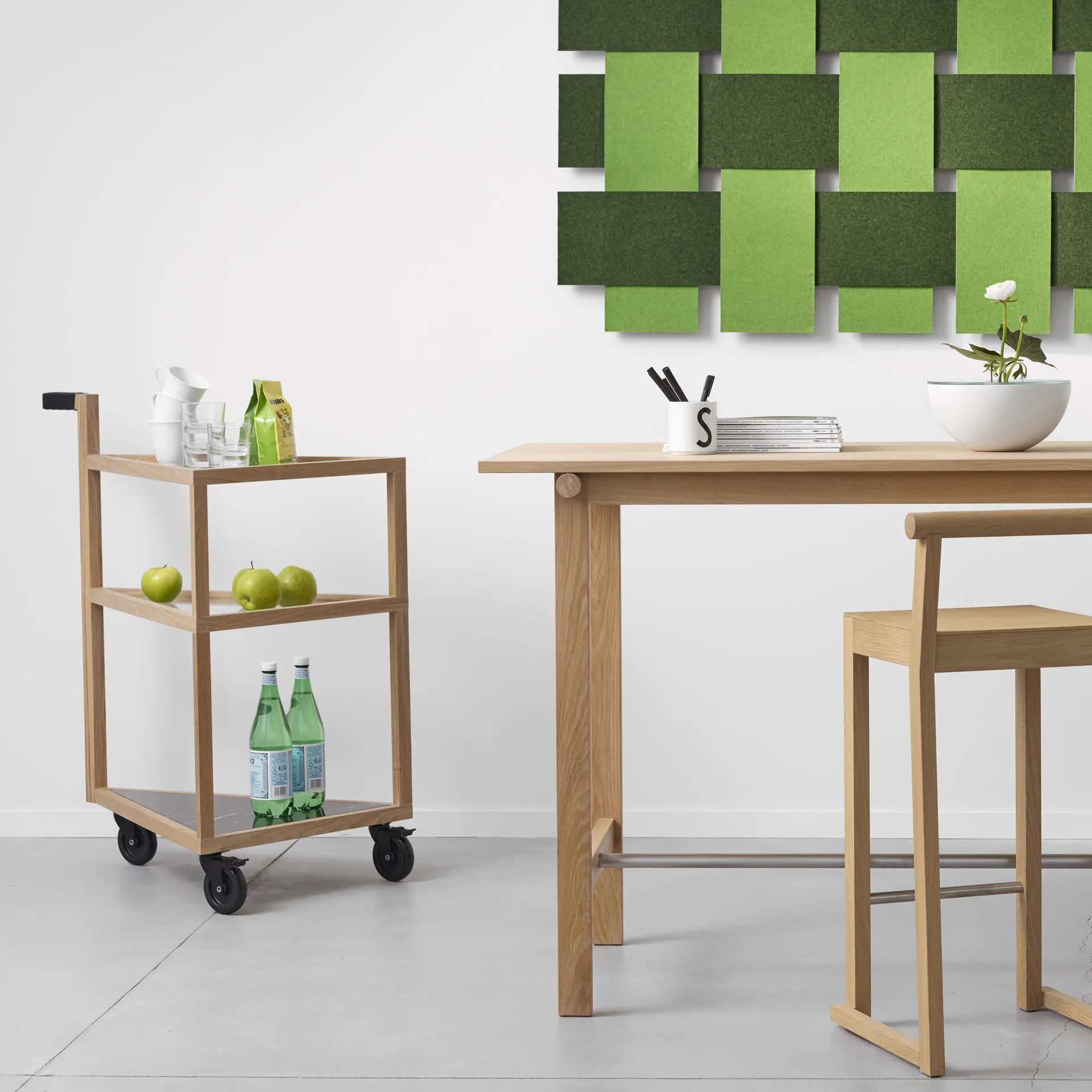 Move serveringsvogn, eg sortbejdset, big, marmor marquina, glas A2