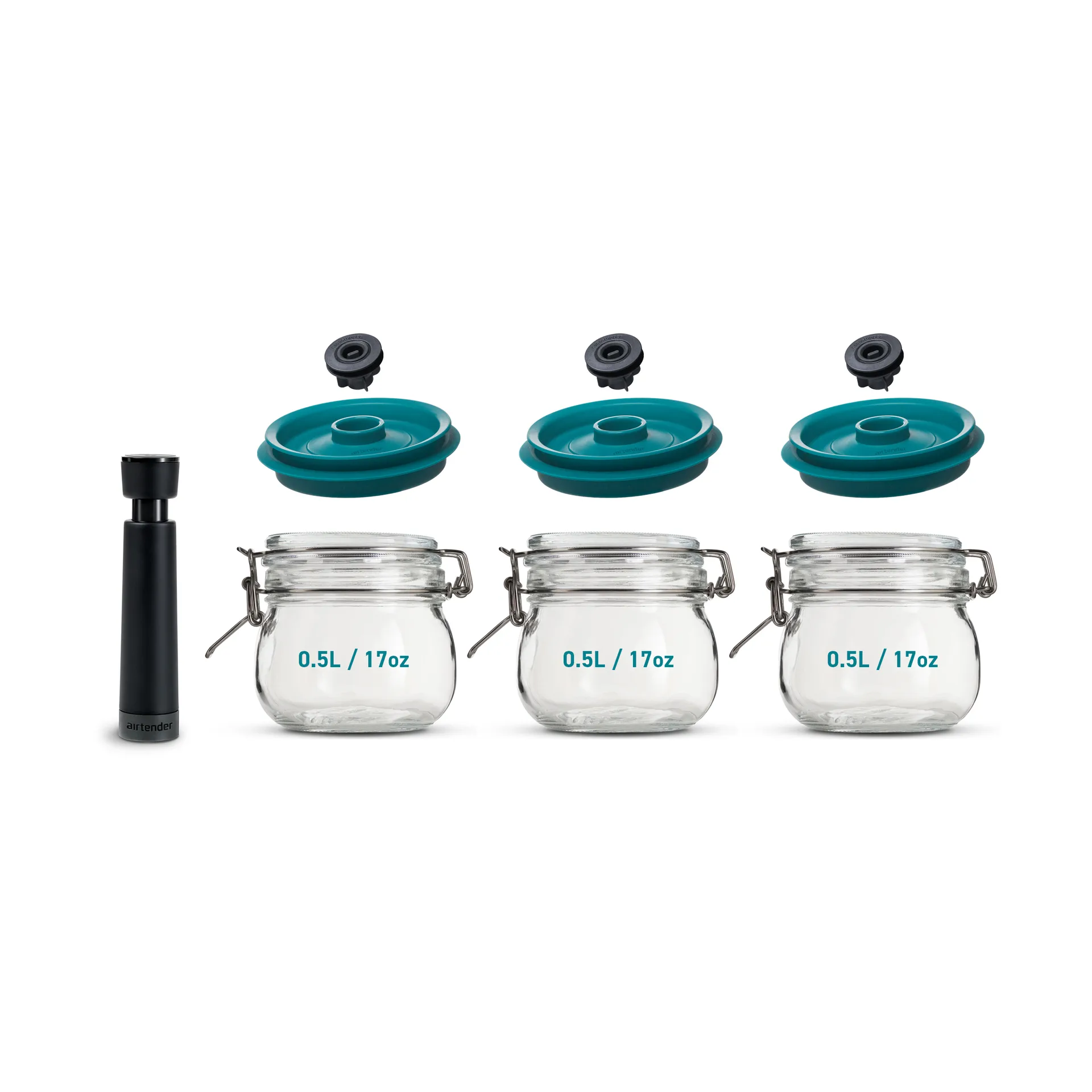 Airtender vakuumforsegler krukker 3-pak, 0,5L Airtender