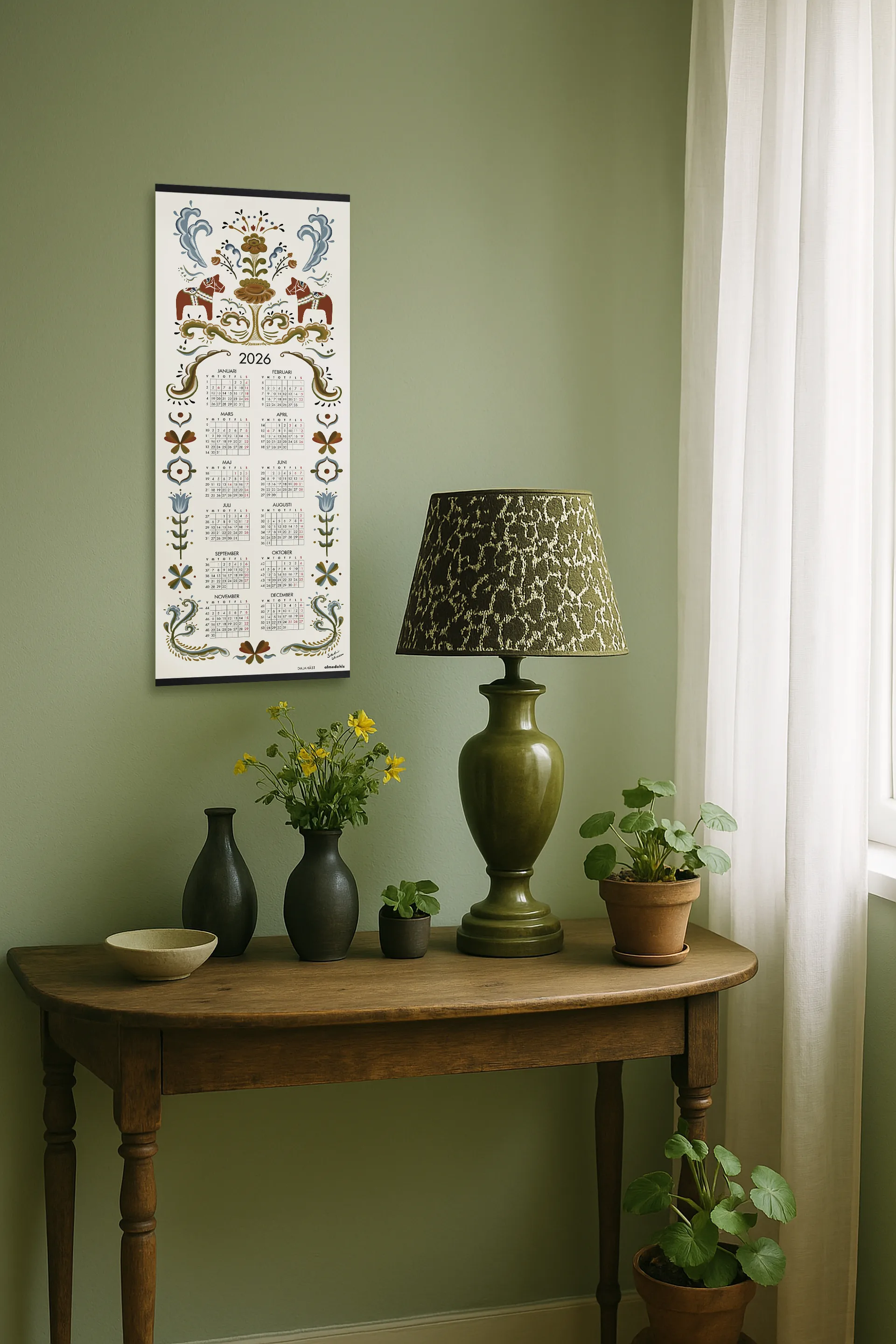 Dalahäst kalender 2026, 35 x 90 cm Almedahls
