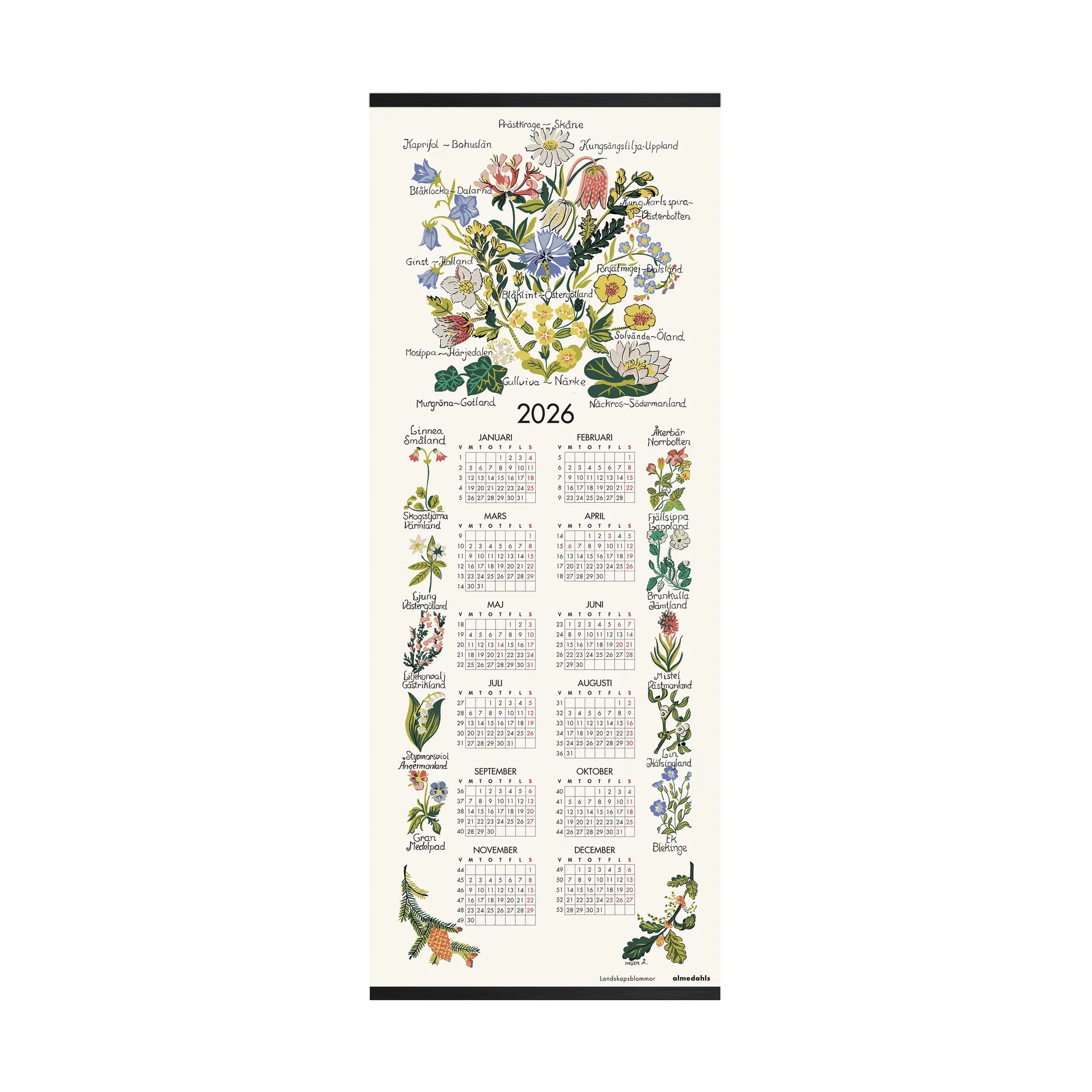 Landskabblomster kalender 2026, 35 x 90 cm Almedahls