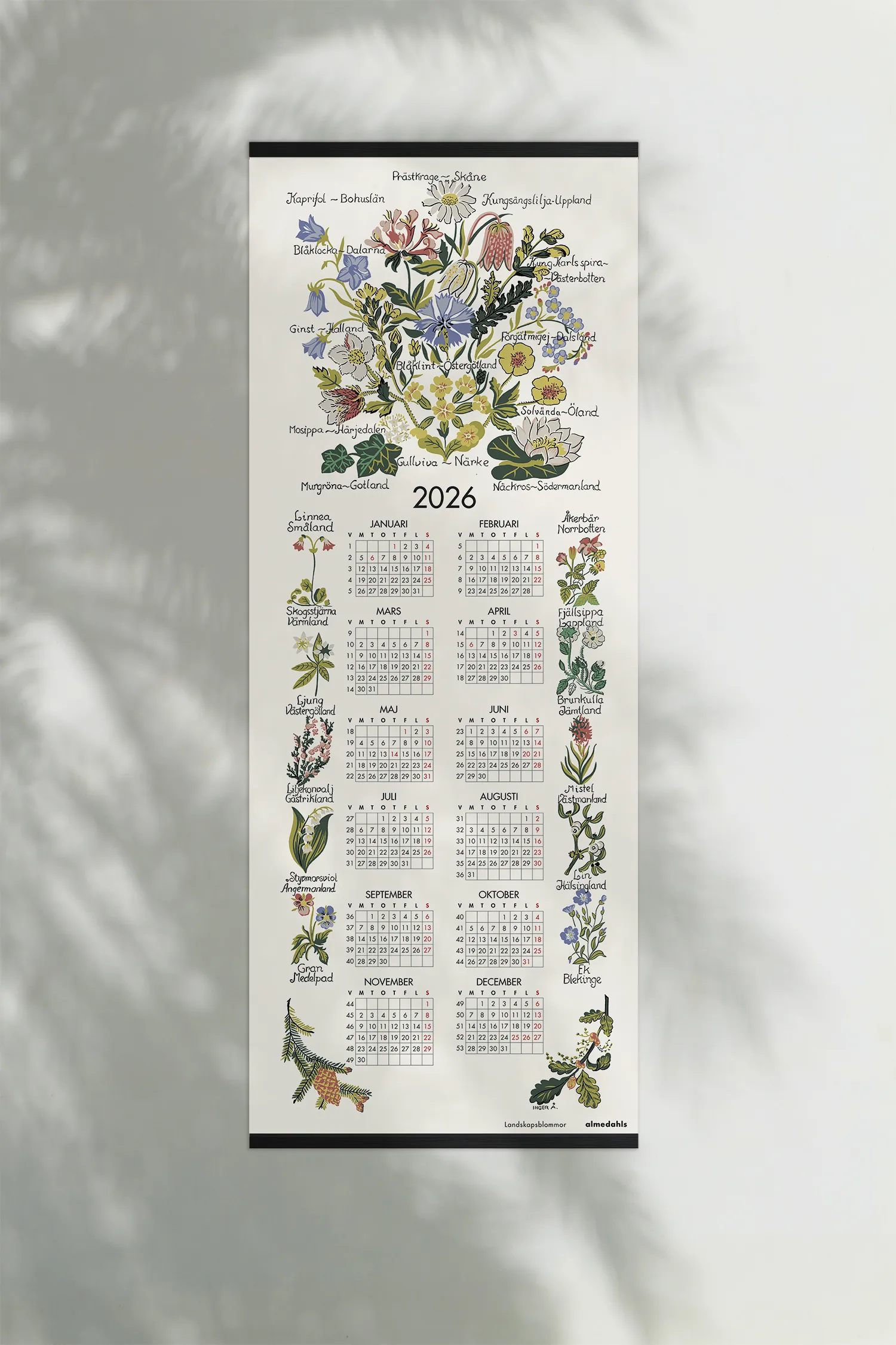 Landskabblomster kalender 2026, 35 x 90 cm Almedahls