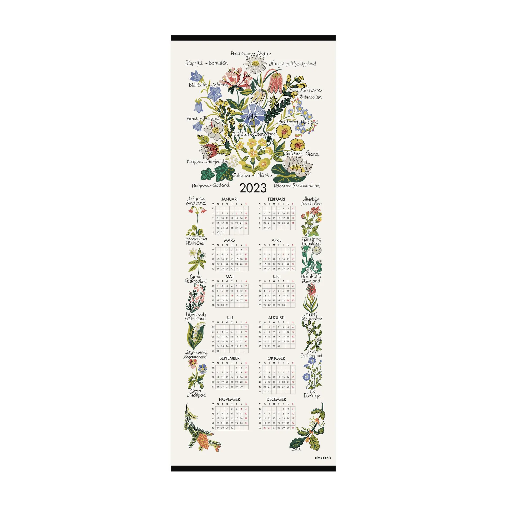 Landskabsblomster kalender 2023, 35x90 cm Almedahls
