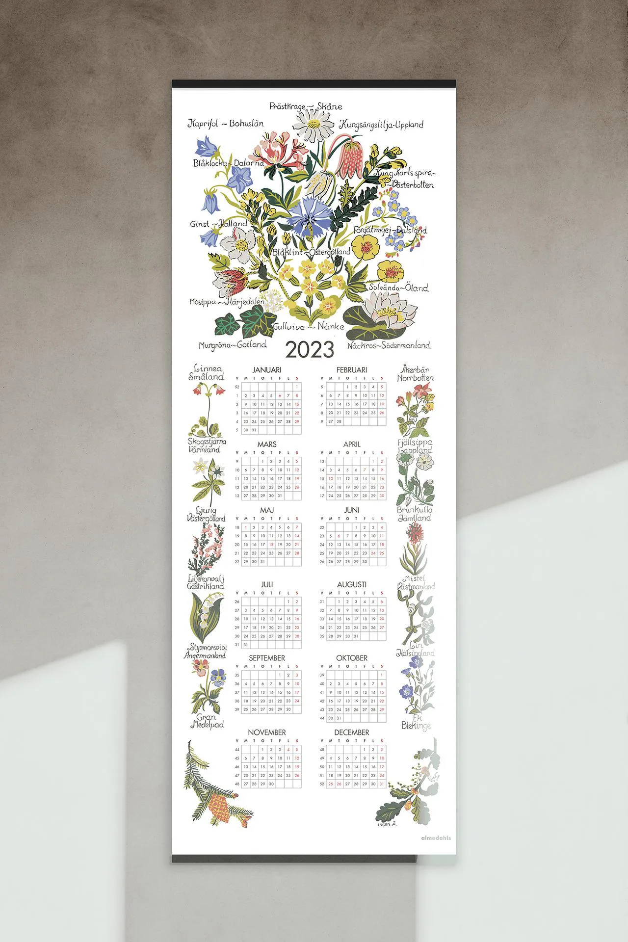 Landskabsblomster kalender 2023, 35x90 cm Almedahls