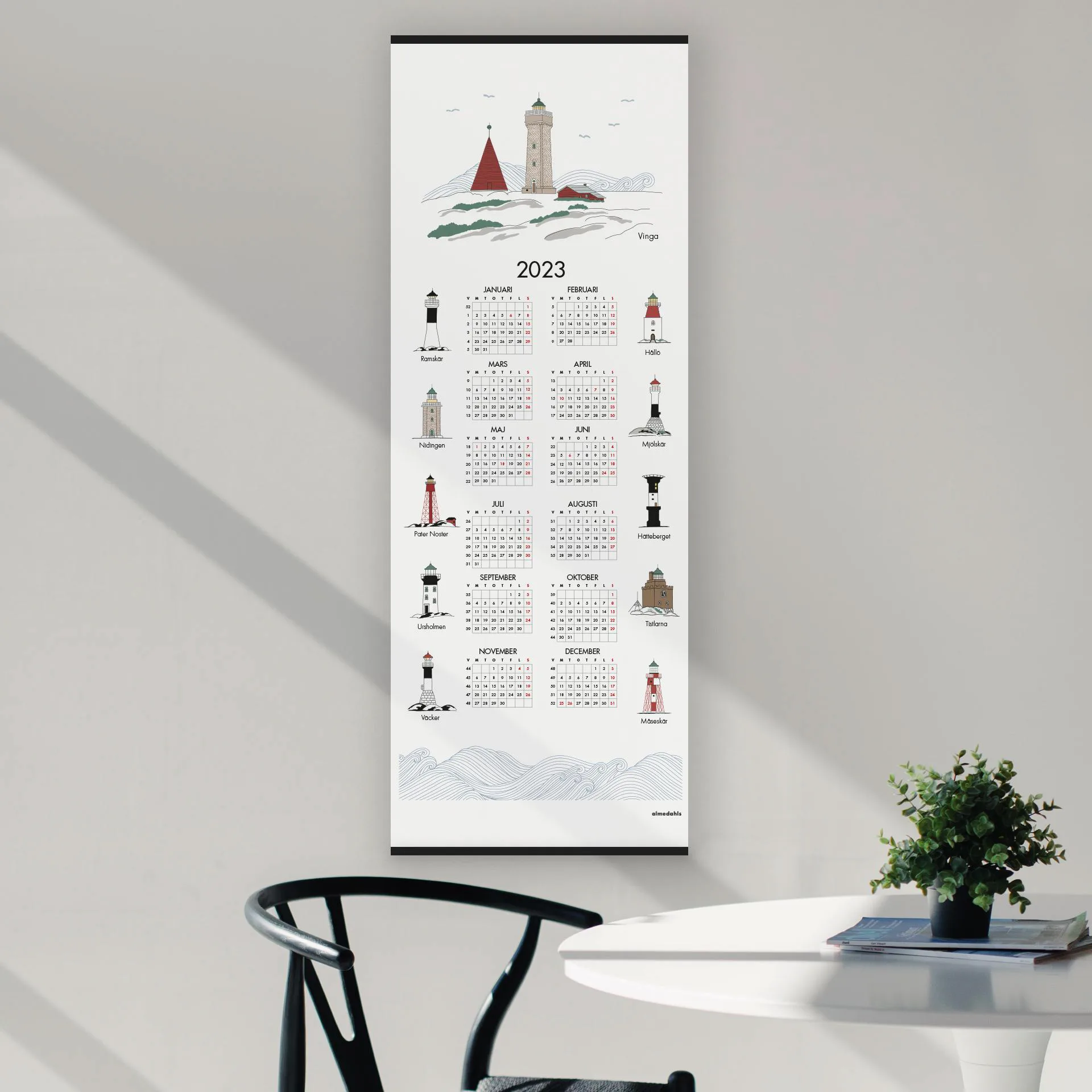 Svenske fyrtårne kalender 2023, 35x90 cm Almedahls