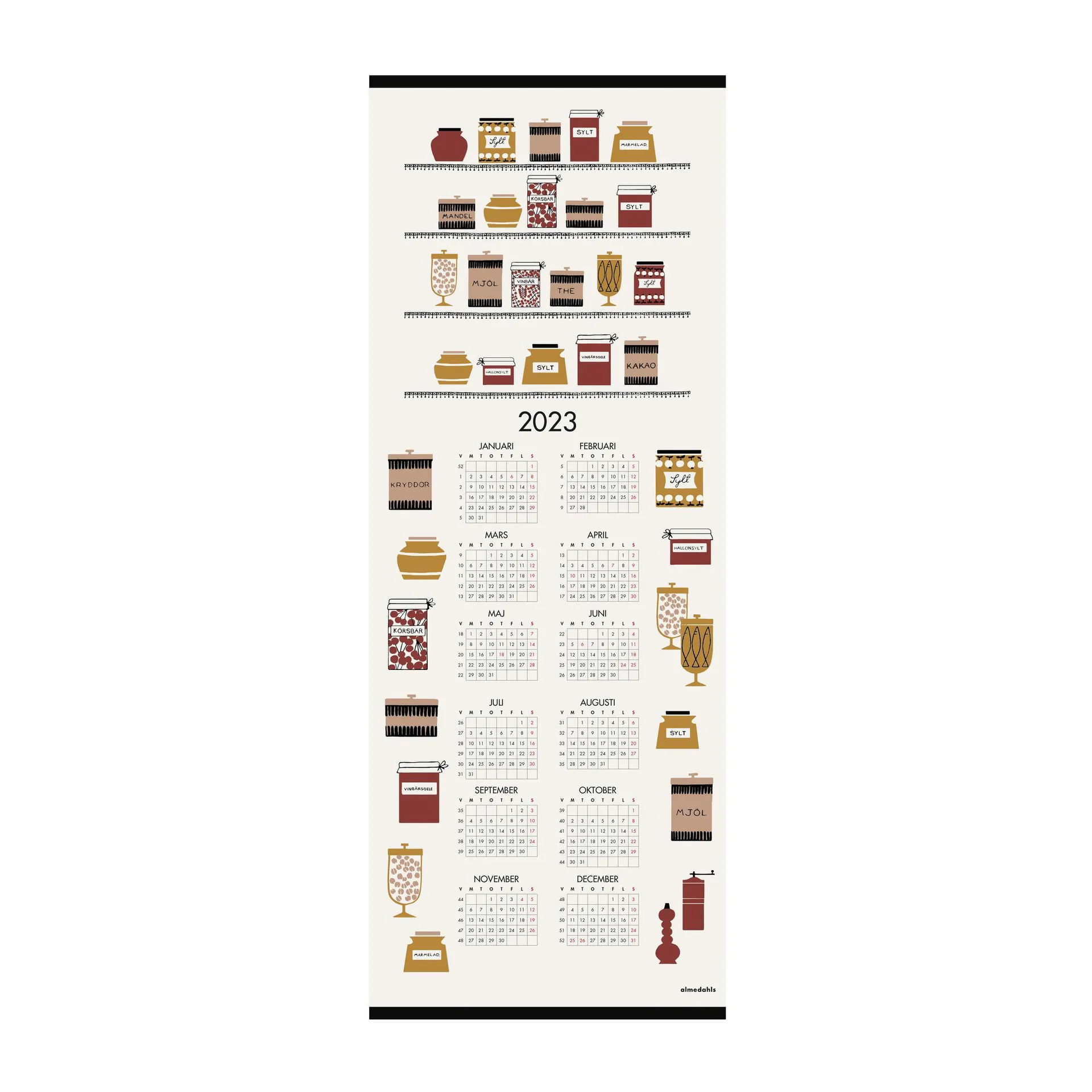 Syltetøjsglas kalender 2023, 35x90 cm Almedahls