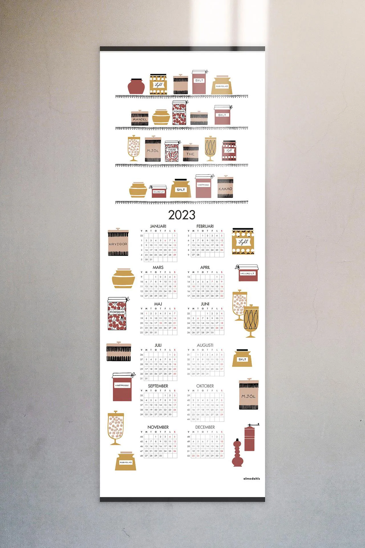 Syltetøjsglas kalender 2023, 35x90 cm Almedahls