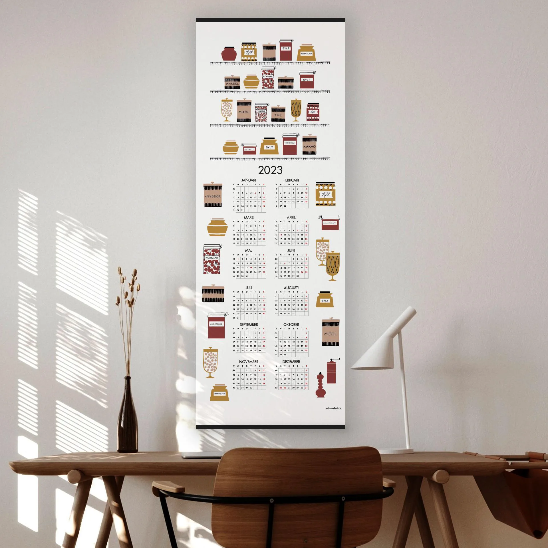Syltetøjsglas kalender 2023, 35x90 cm Almedahls