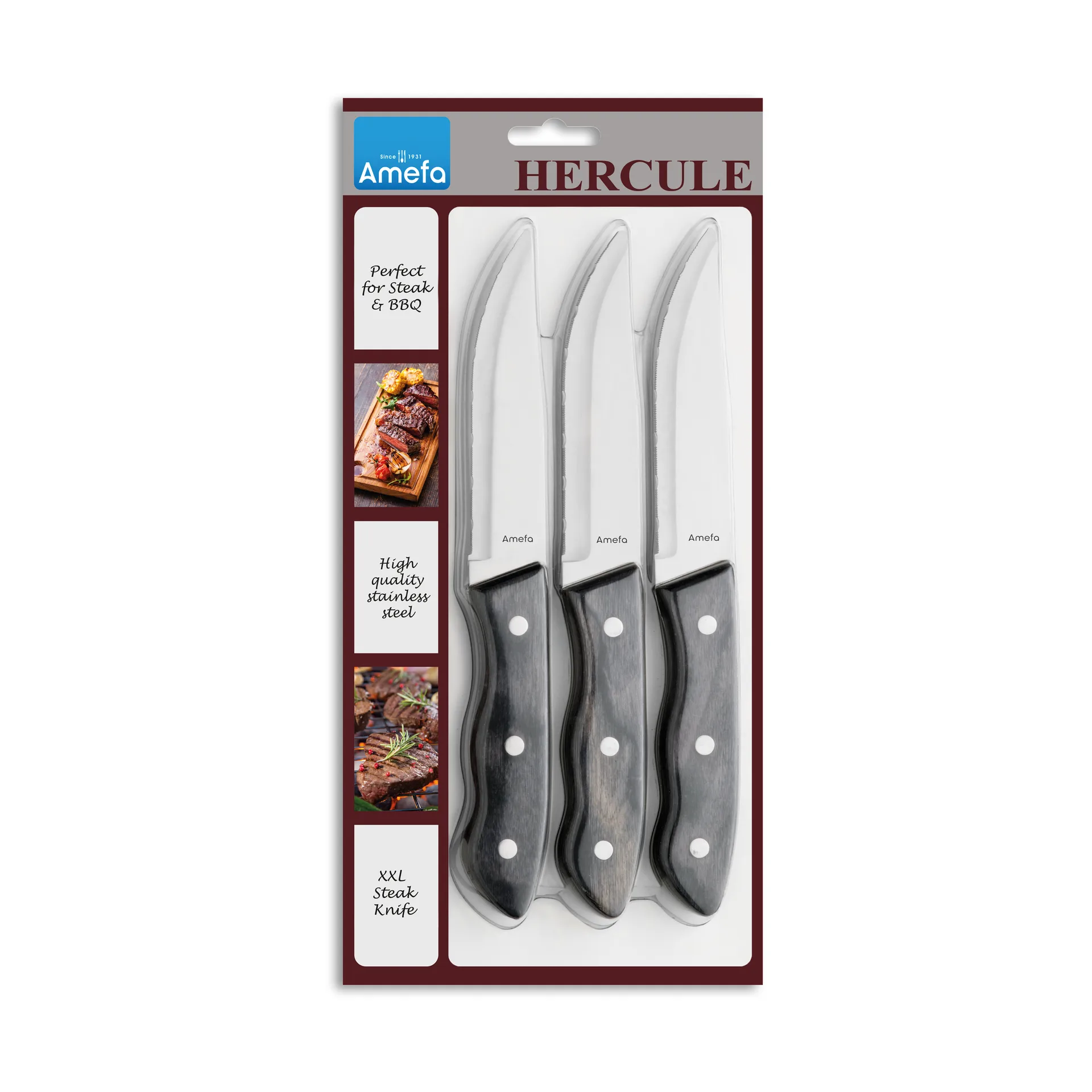 Hercule grillkniv XXL 3-pak, Sort Amefa