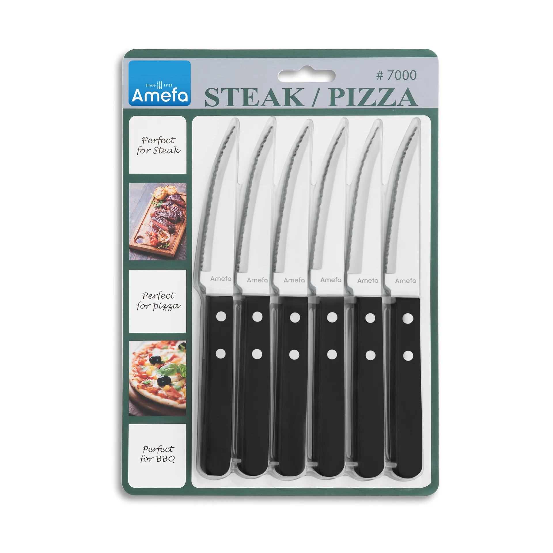 Pizza Noir grillkniv 6-pak, Sort Amefa