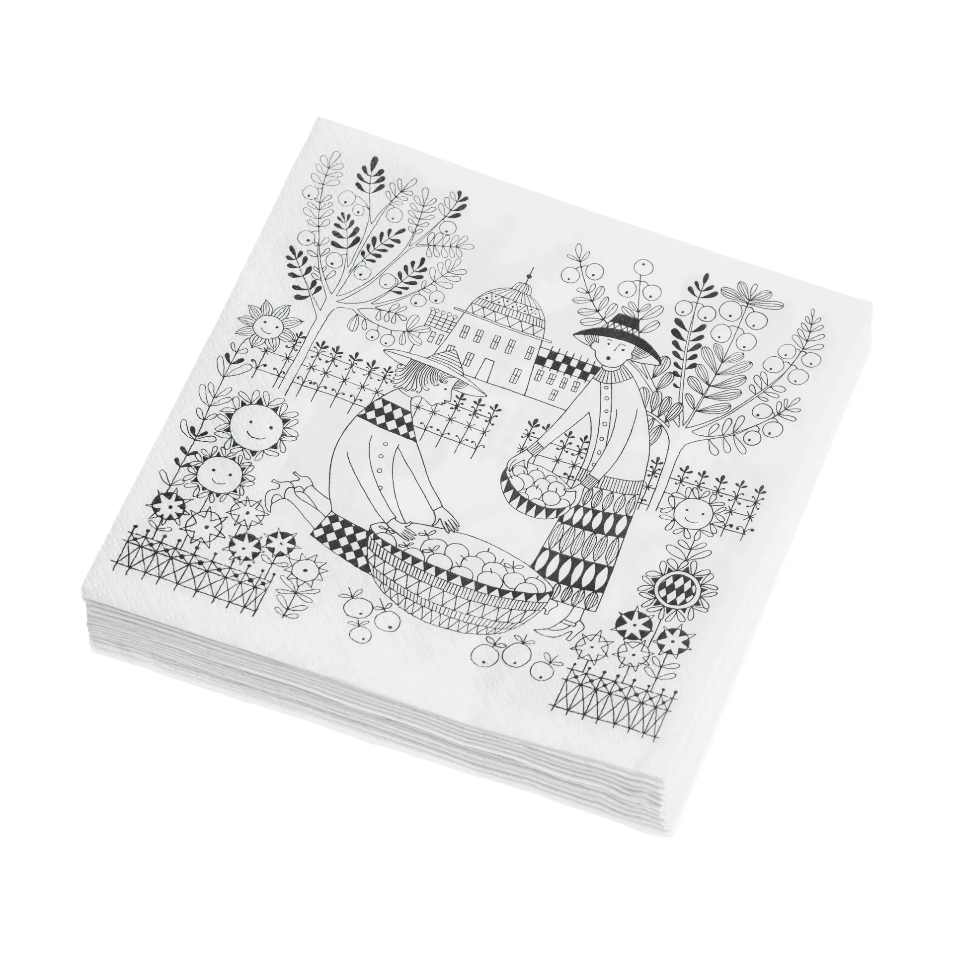 Emilia papirservietter 33x33 cm 20-pak, Sort-hvid Arabia