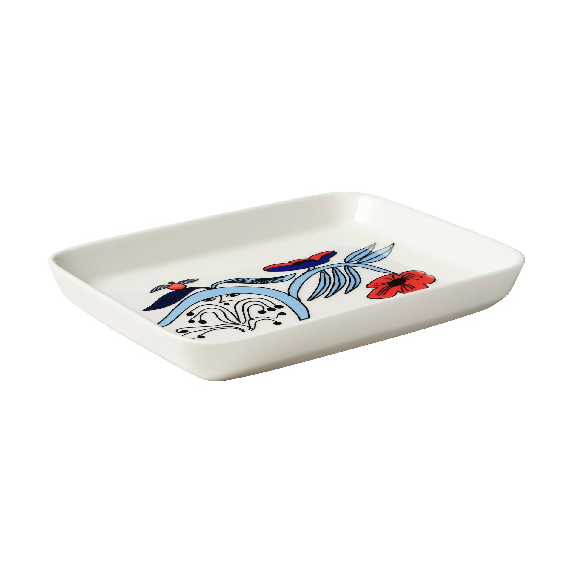 Puutarhurit tallerken 15x19 cm, Blå-hvid-rød Arabia