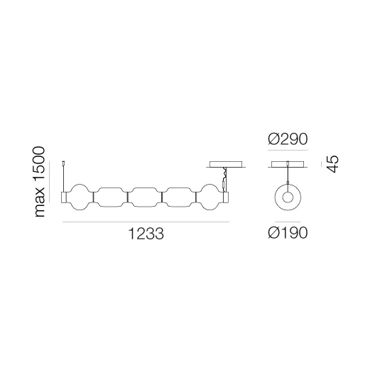 Alambicco horisontal pendel lampe, 5 glaskupler Artemide