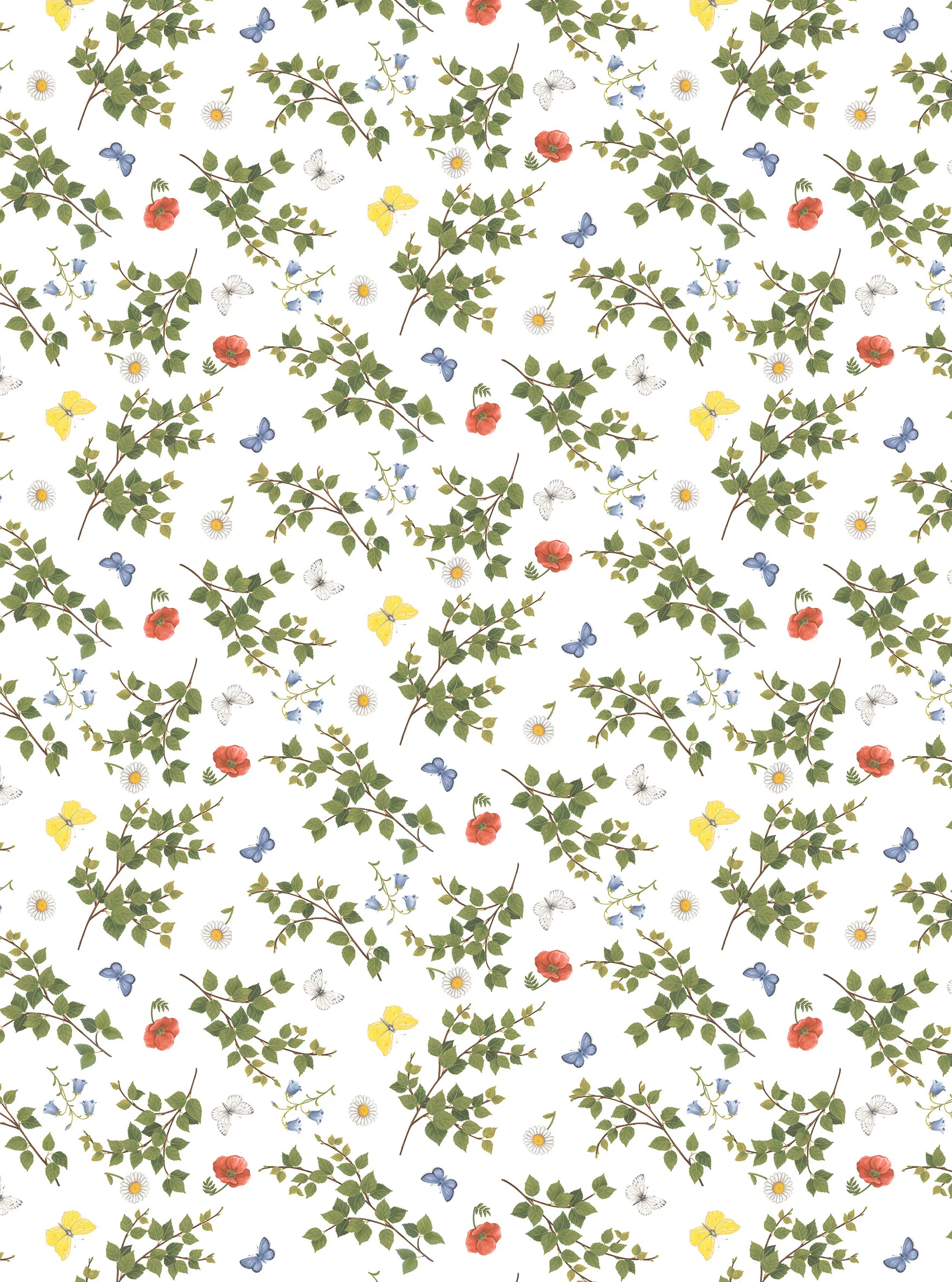 Björkäng stof, Grøn/Multi Arvidssons Textil