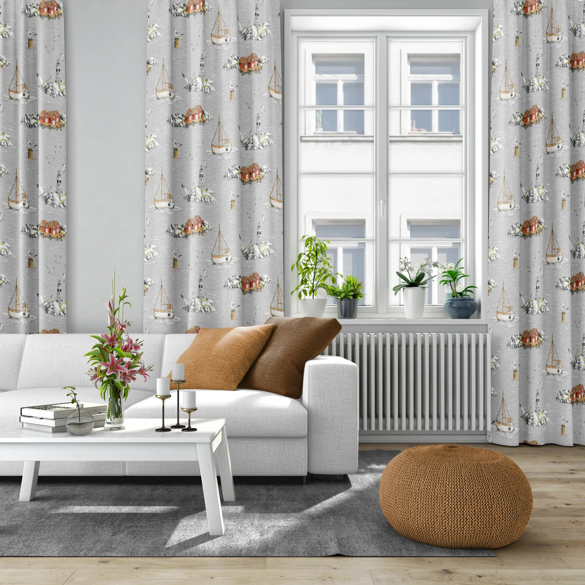 Fiskeskär stof, Grå Arvidssons Textil