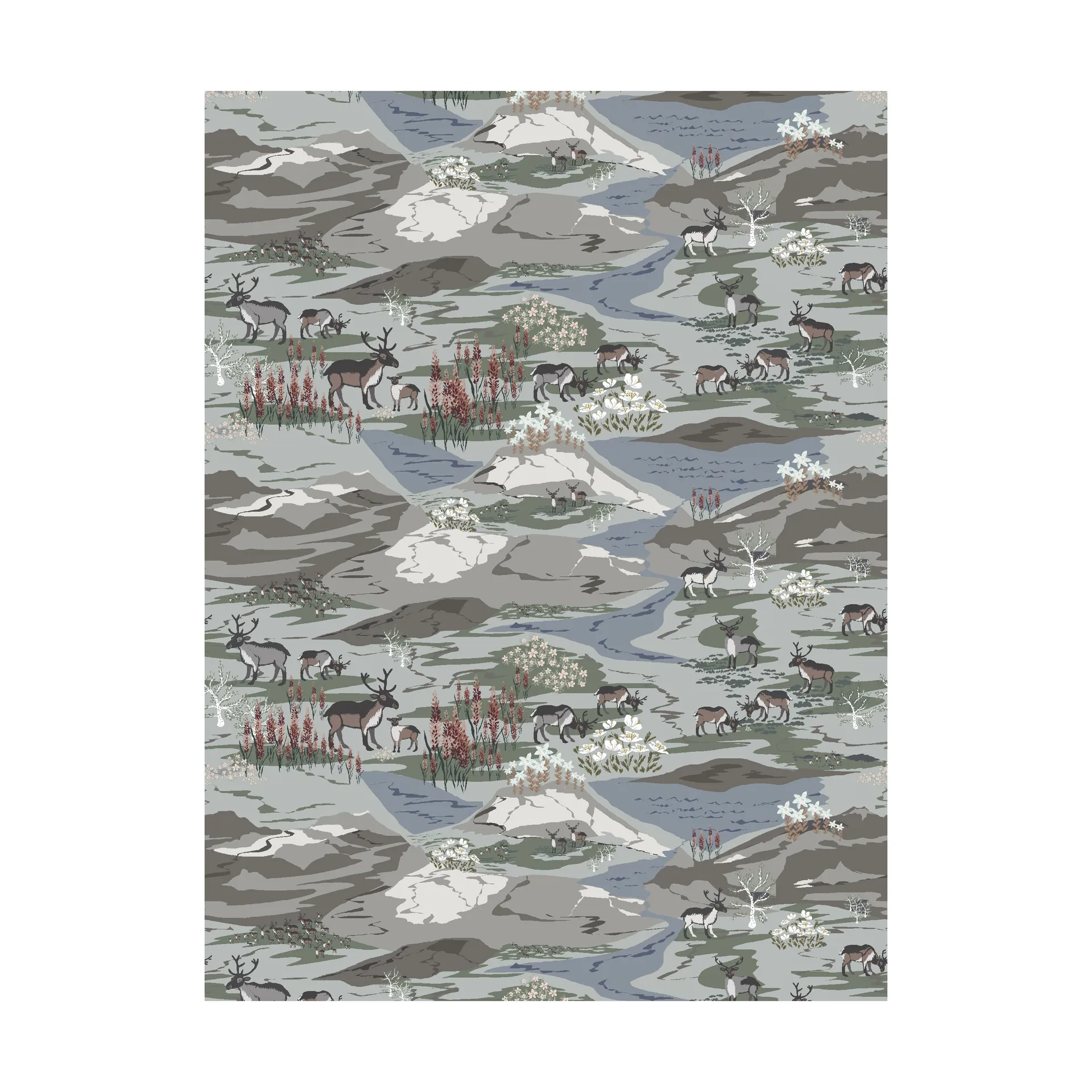 Fjällängar stof, Grå/grøn Arvidssons Textil