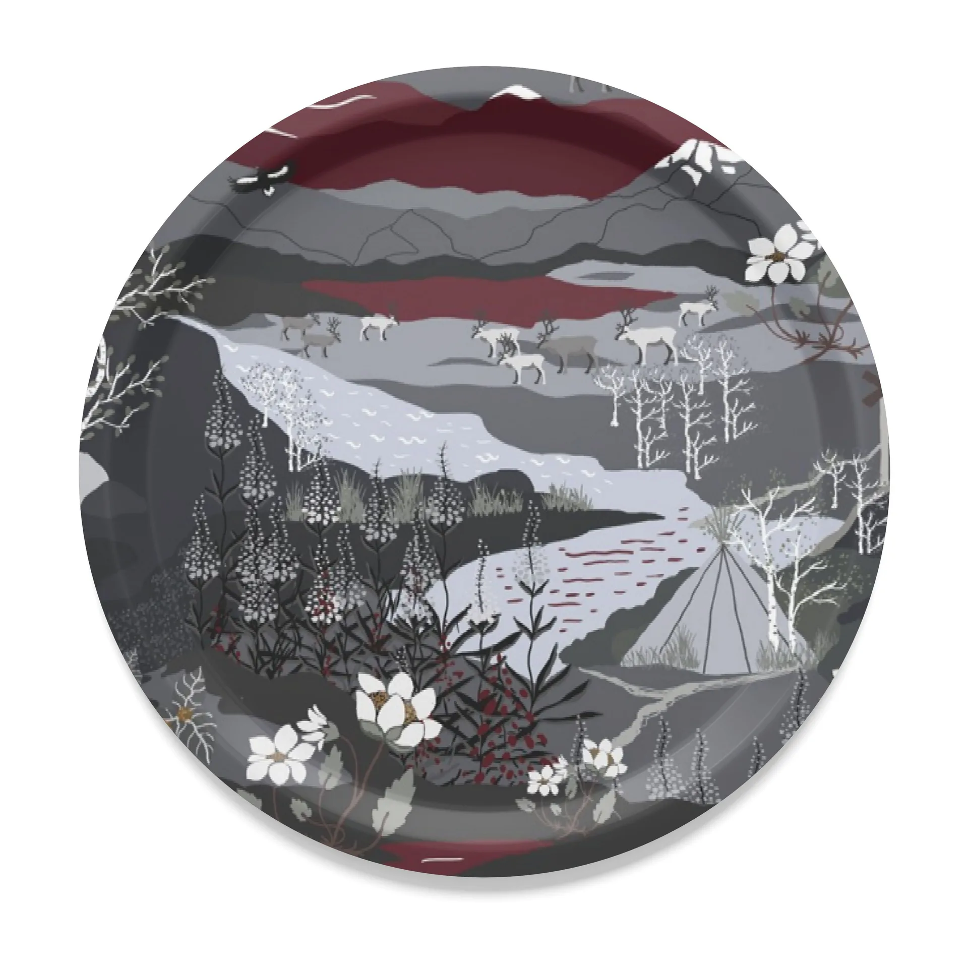 Fjällvandring bakke Ø31 cm, Grå/Vinrød Arvidssons Textil