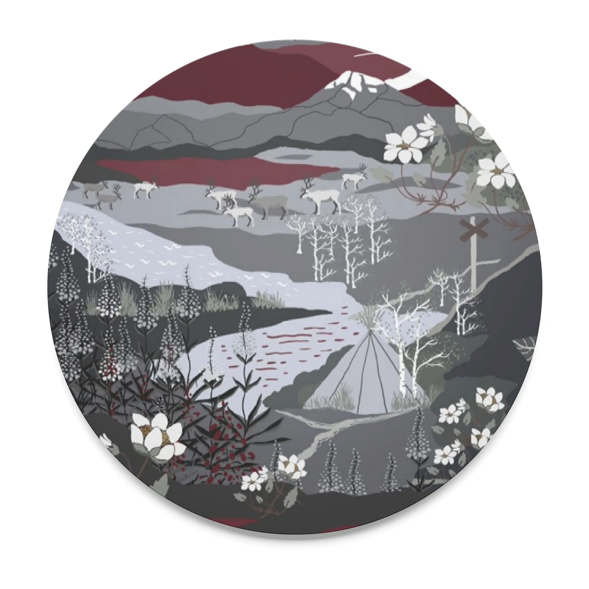 Fjällvandring bordskåner, Grå/Vinrød Arvidssons Textil