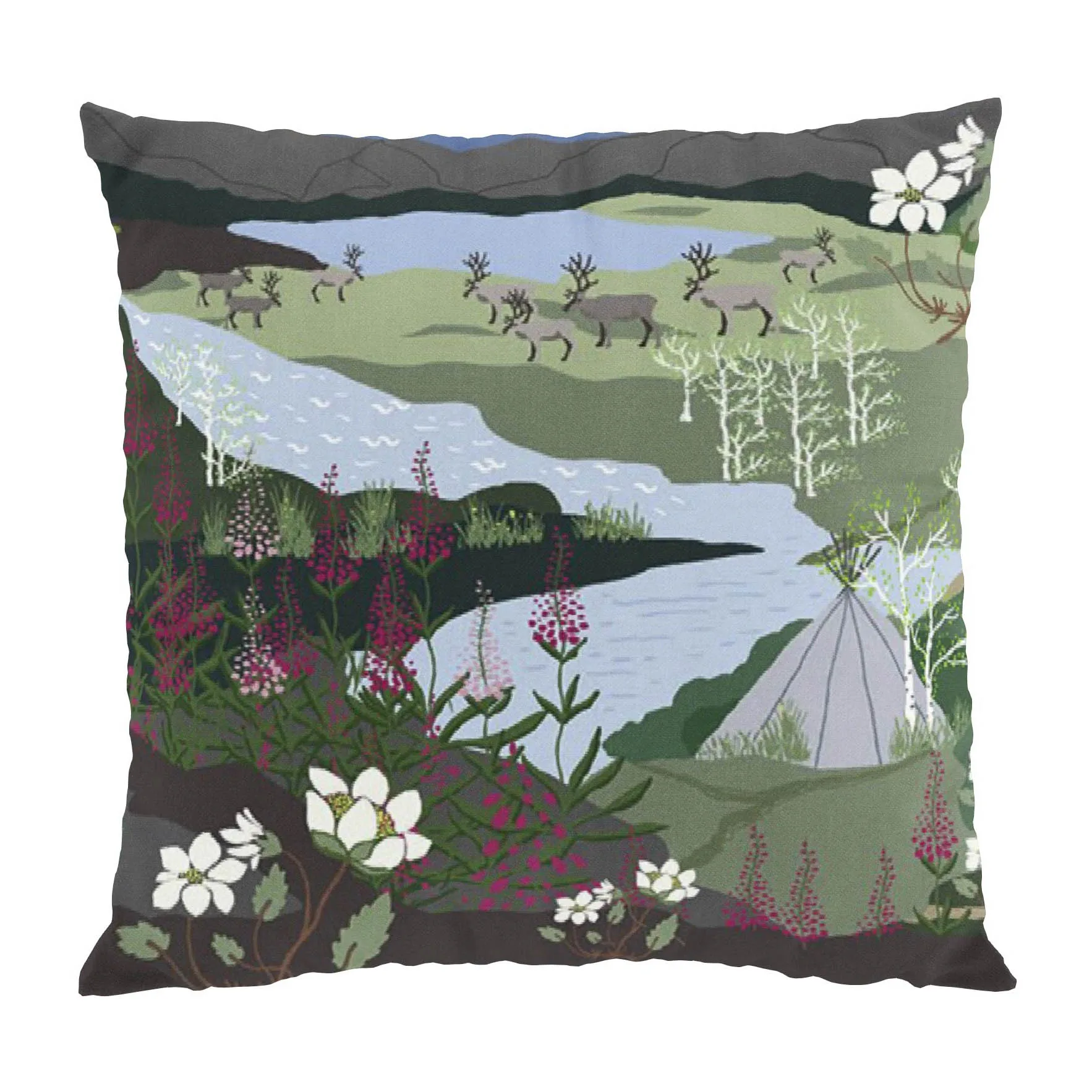 Fjällvandring pudebetræk 47x47 cm, Blå/Grøn Arvidssons Textil