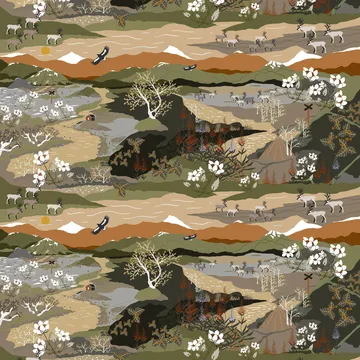 Fjällvandring stof - Grøn/Rust - Arvidssons Textil