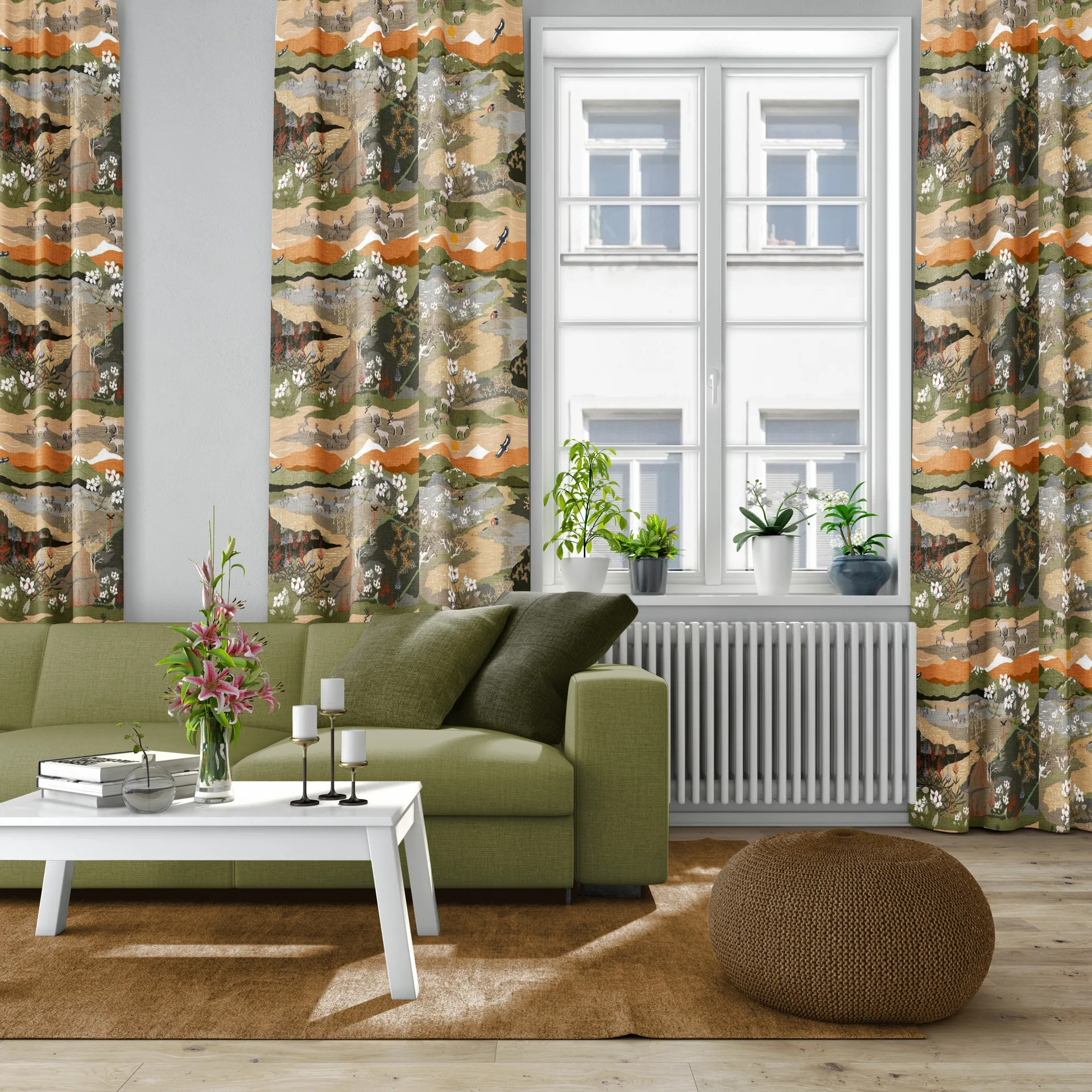 Fjällvandring stof, Grøn/Rust Arvidssons Textil