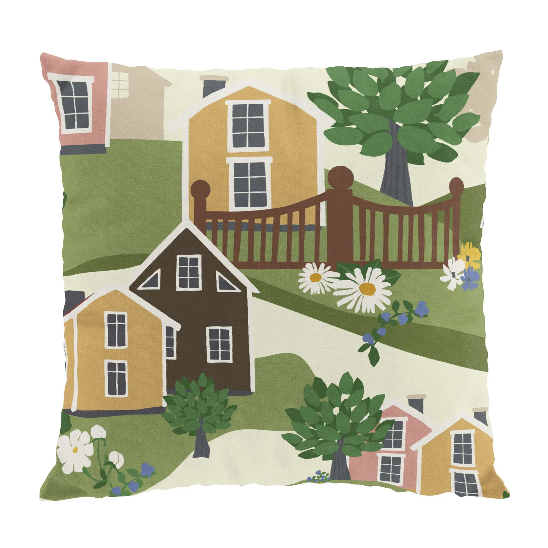 Katthult pudebetræk 47x47 cm, Grøn/Lyserød Arvidssons Textil