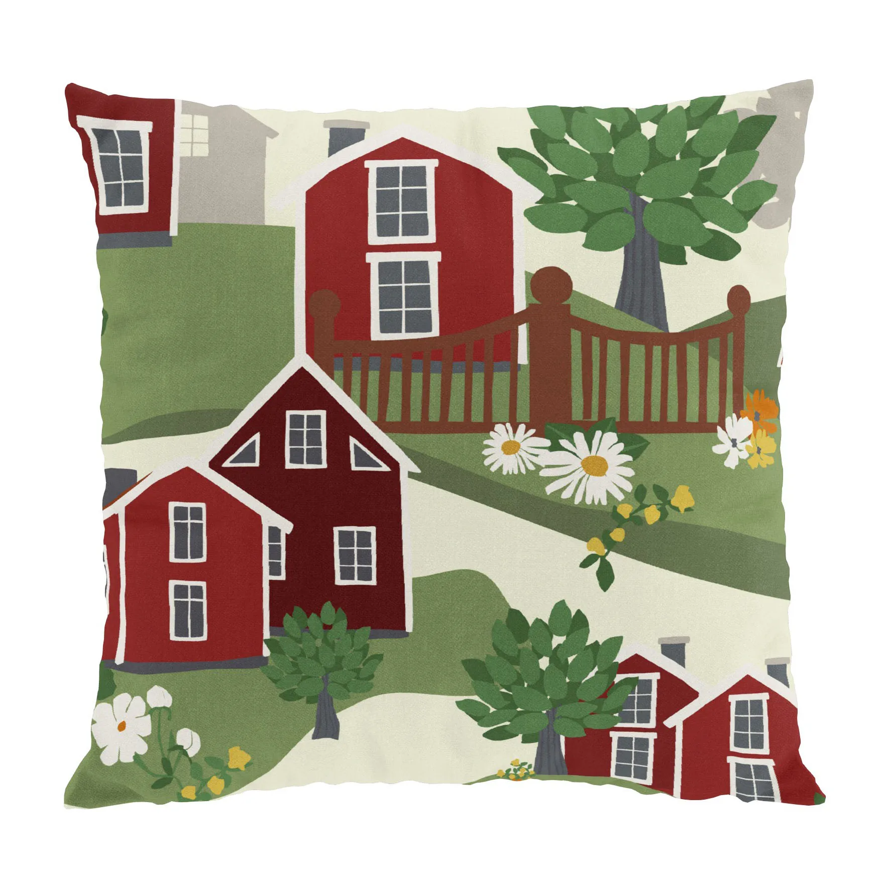 Katthult pudebetræk 47x47 cm, Grøn/Rød Arvidssons Textil
