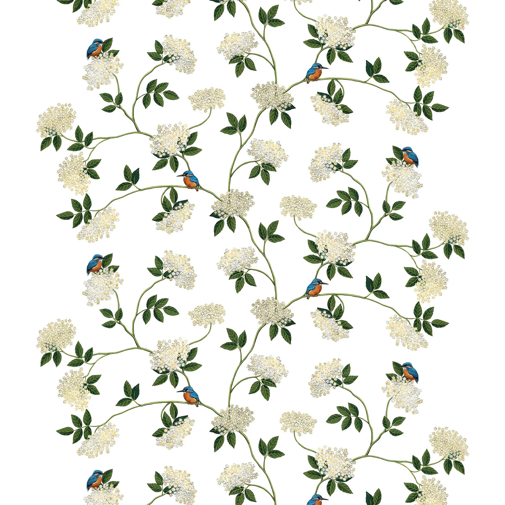 Kungsfiskaren stof, hvid Arvidssons Textil