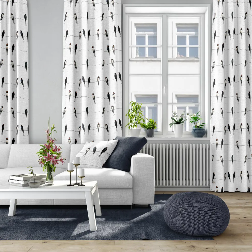 Ladusvalor stof, hvid Arvidssons Textil