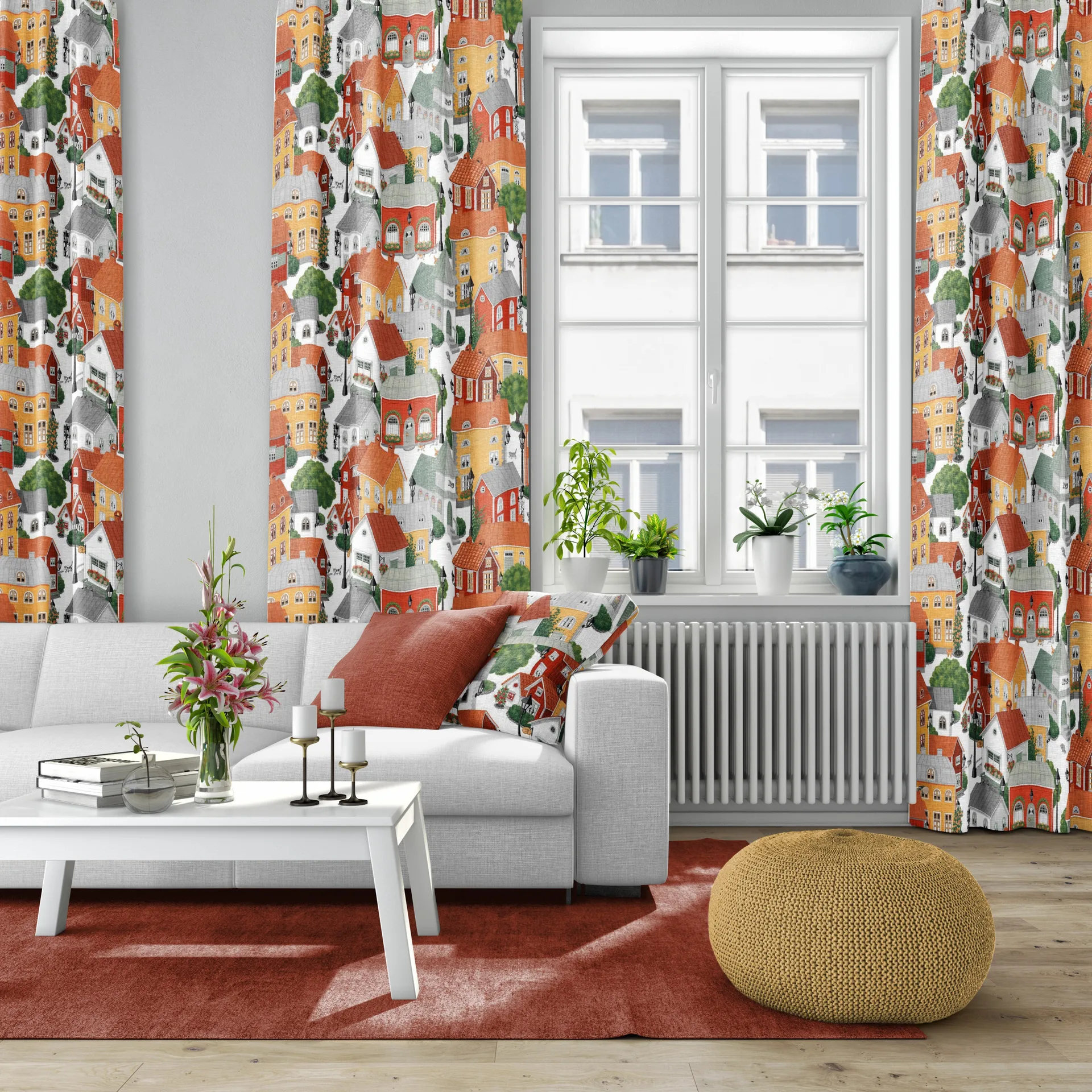 Lyckeby blommar stof, Rød/Orange Arvidssons Textil