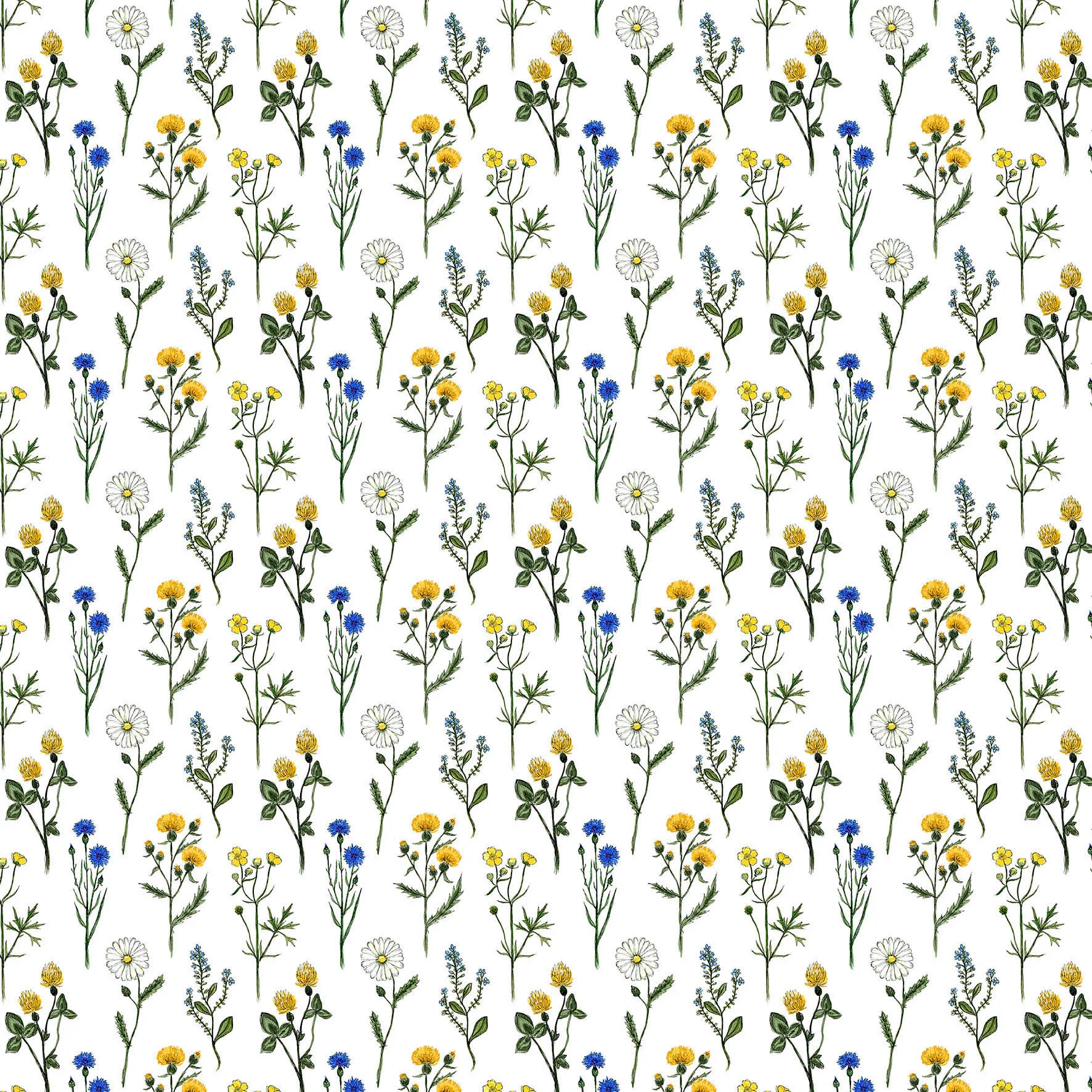 Midsommer stof, Gul/Blå Arvidssons Textil