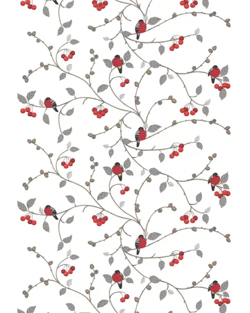 Paradisäpplen tekstil - Offwhite/Grå/Rød - Arvidssons Textil